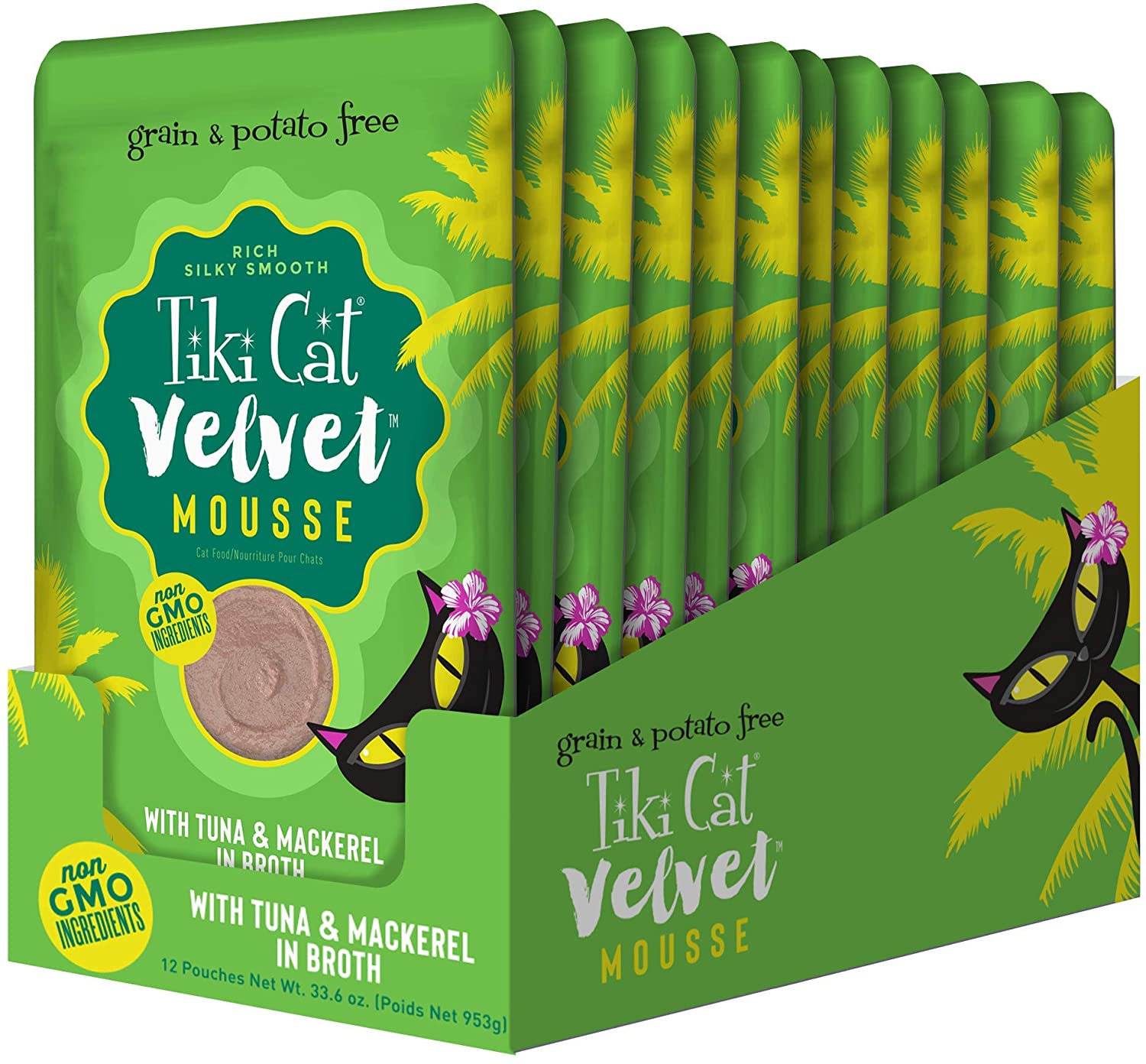 Tiki Cat Velvet Mousse Tuna & Mackerel Cat Food in Pouches - 2.8 oz Pouches - Case of 12  