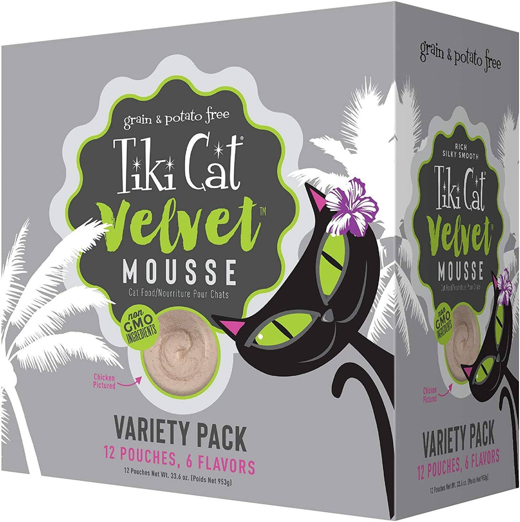 Tiki Cat Velvet Mousse Variety Pack Cat Food in Pouches - 2.8 oz Pouches - Case of 12  