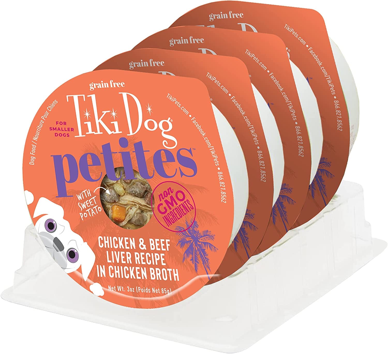 Tiki Dog Aloha Petite Cups Chicken & Beef Wet Dog Food Trays - 3 Oz Cups - 4 Pack  