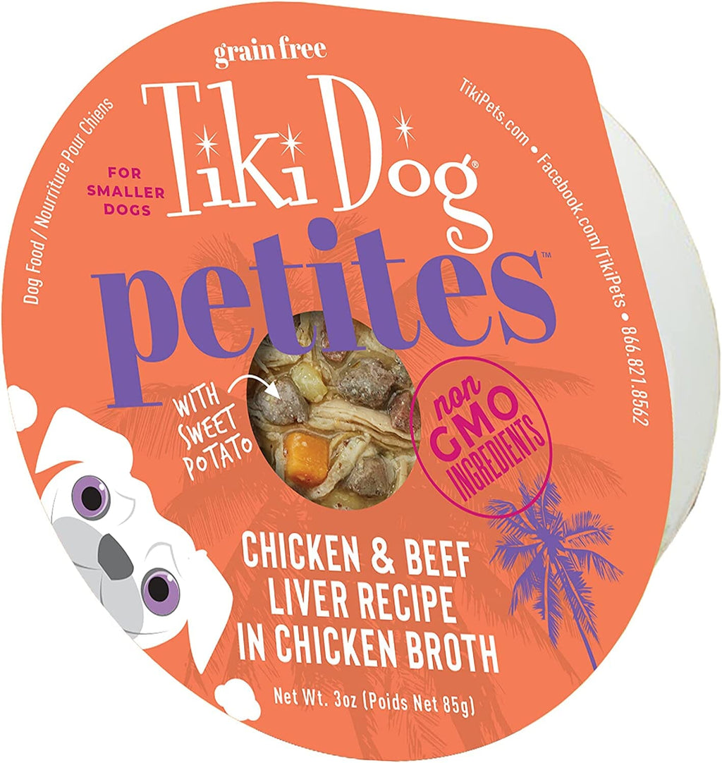 Tiki Dog Aloha Petite Cups Chicken & Beef Wet Dog Food Trays - 3 Oz Cups - 4 Pack  