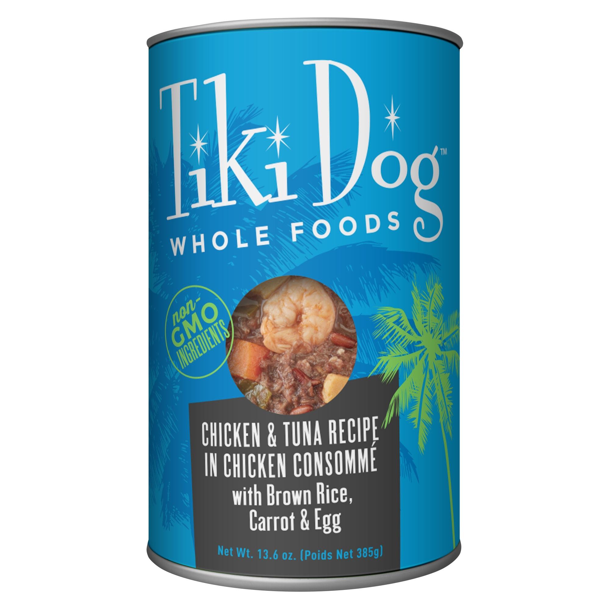 Tiki Dog Luau Chicken & Tuna in Chicken Consomme with Brown Rice Carrots & Egg Whole Wet Dog Food - 13.6 oz Can - Case of 12  