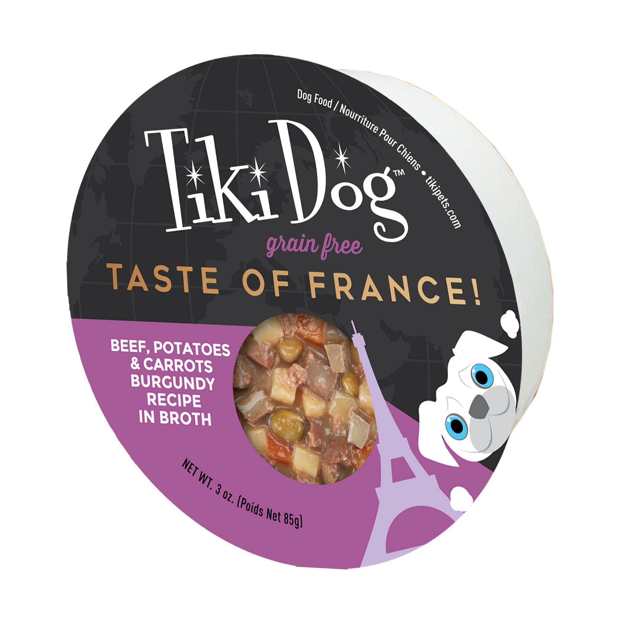 Tiki Dog Petites™ Gourmet International Taste of France! Beef Burgundy Prepared Dog Food - 3 oz Cups - Case of 4  