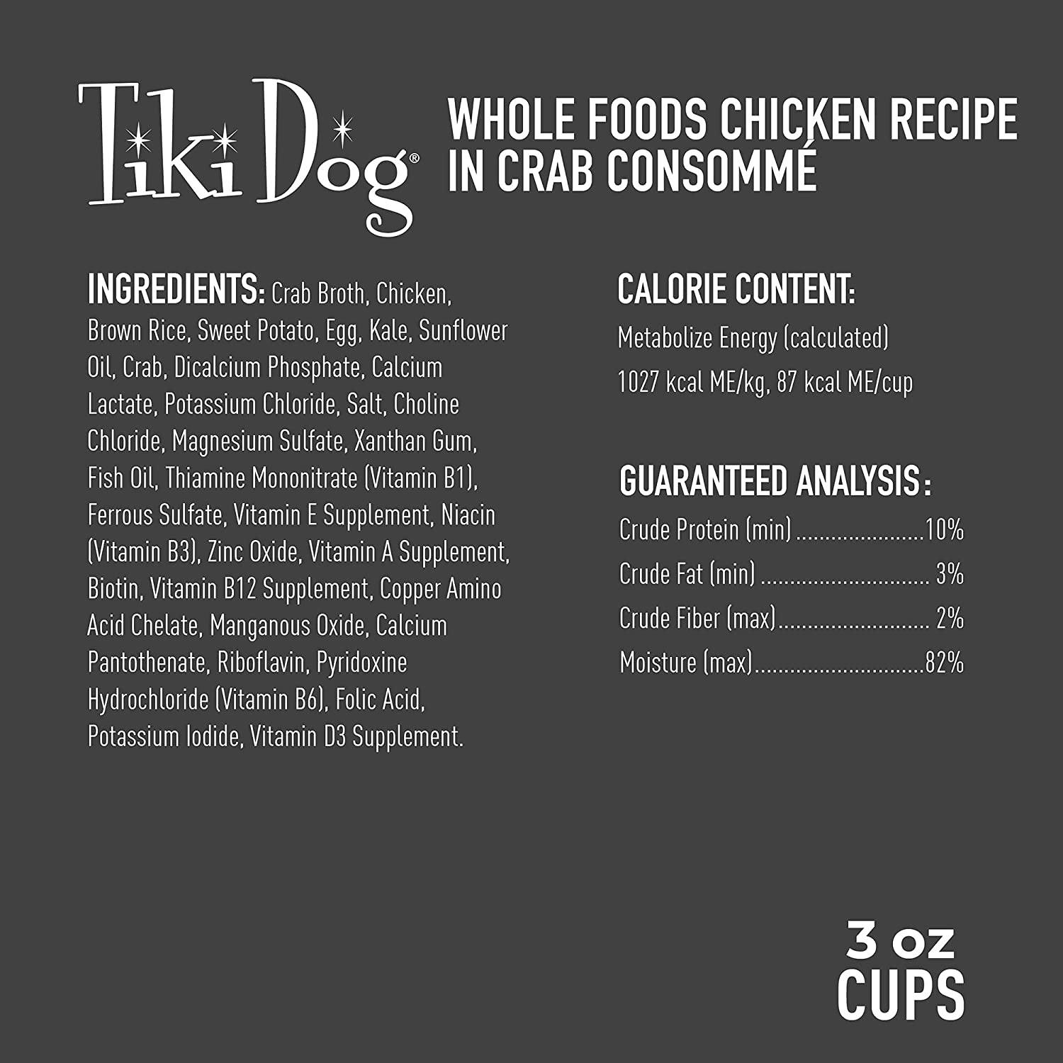 Tiki Dog Wholefoods Chicken / Crab Consommé Canned Dog Food - 3 oz Cans - Case of 4  