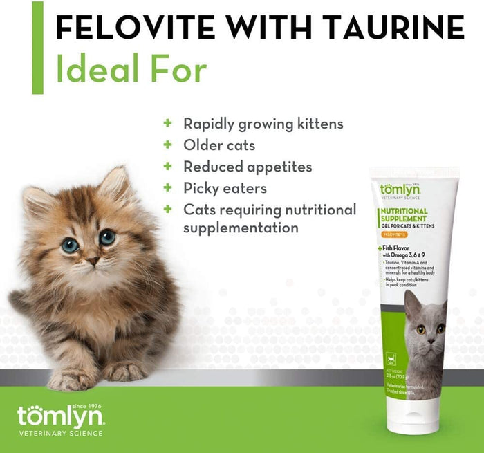 Tomlyn Felovite II with Taurine for Cats & Kittens Supplements - Fish - 2.5 Oz