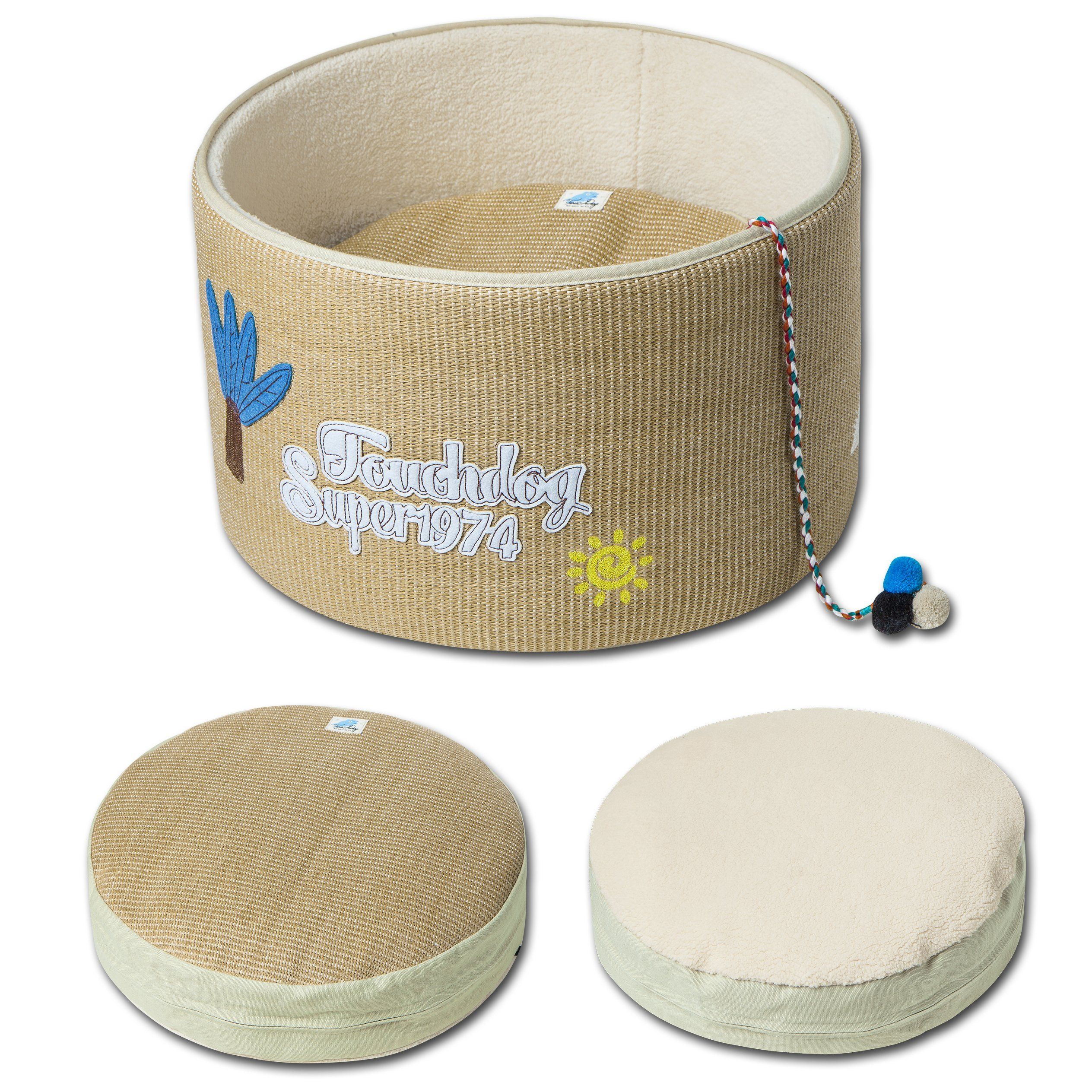Touchcat 'Claw-ver Nest' Rounded Scratching Cat Bed w/ Teaser Toy  