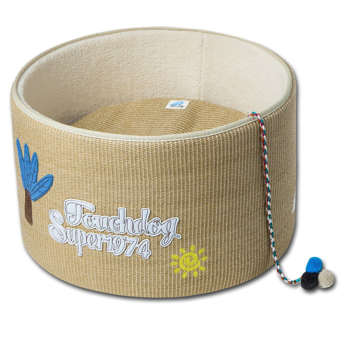 Touchcat 'Claw-ver Nest' Rounded Scratching Cat Bed w/ Teaser Toy