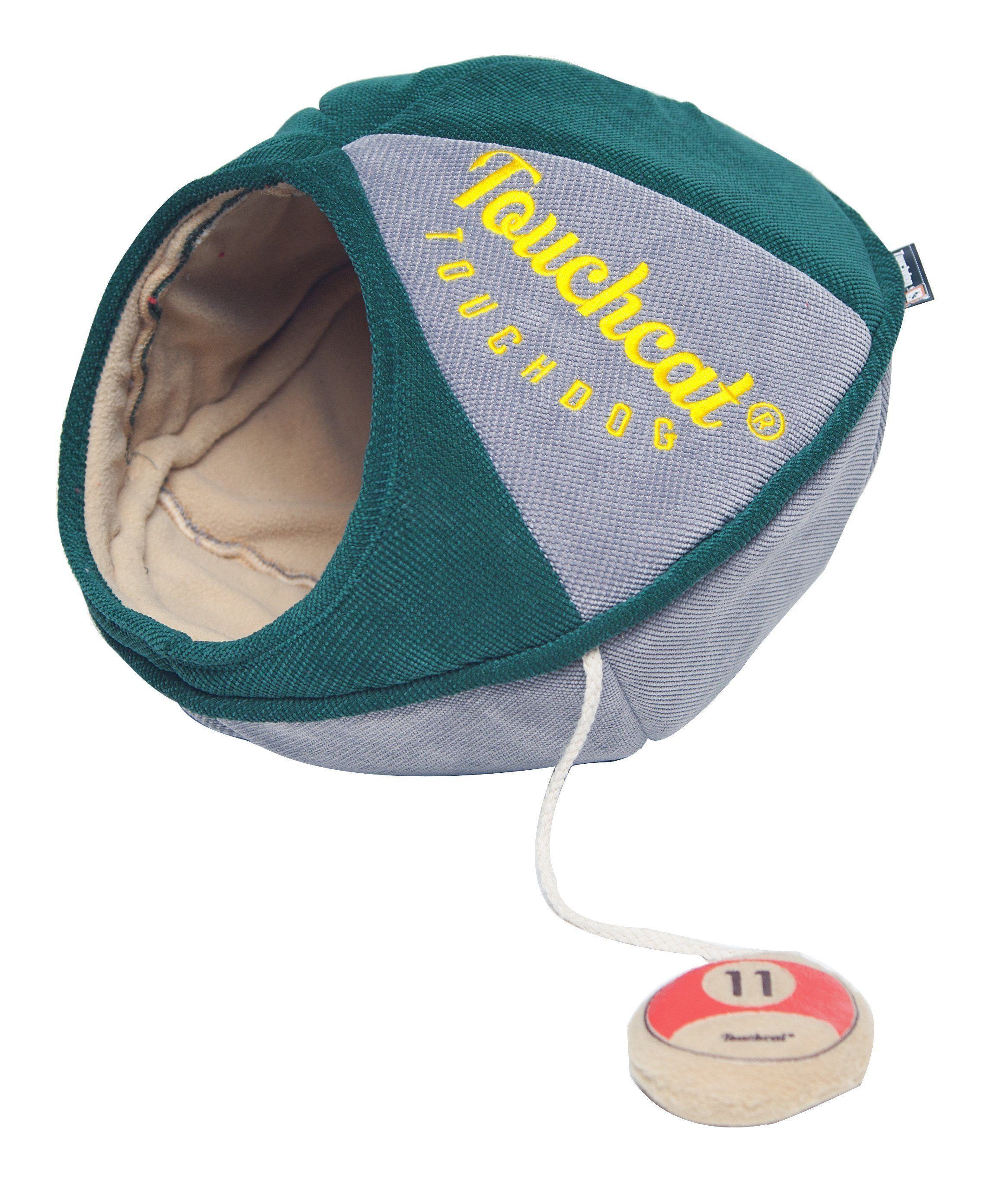 Touchcat ® 'Oval Saucer' Collapsible Walk-Through Kitty Pet Cat Bed House w/ Play Active Teaser Toy Green