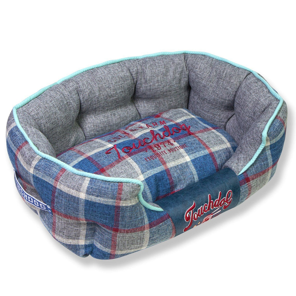 Touchdog 'Archi-Checked' Designer Plaid Oval Dog Bed Medium Blue
