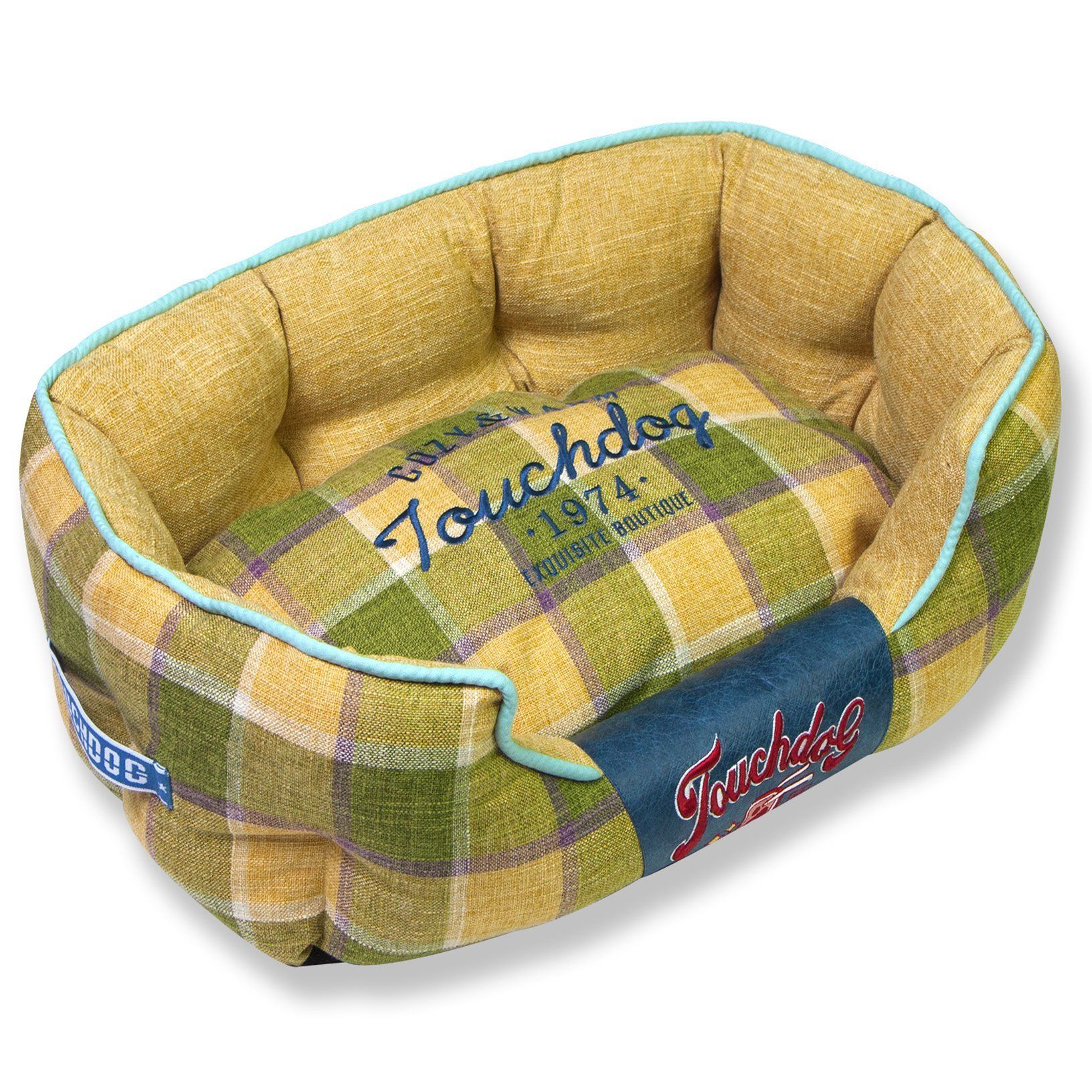 Touchdog 'Archi-Checked' Designer Plaid Oval Dog Bed Medium Yellow