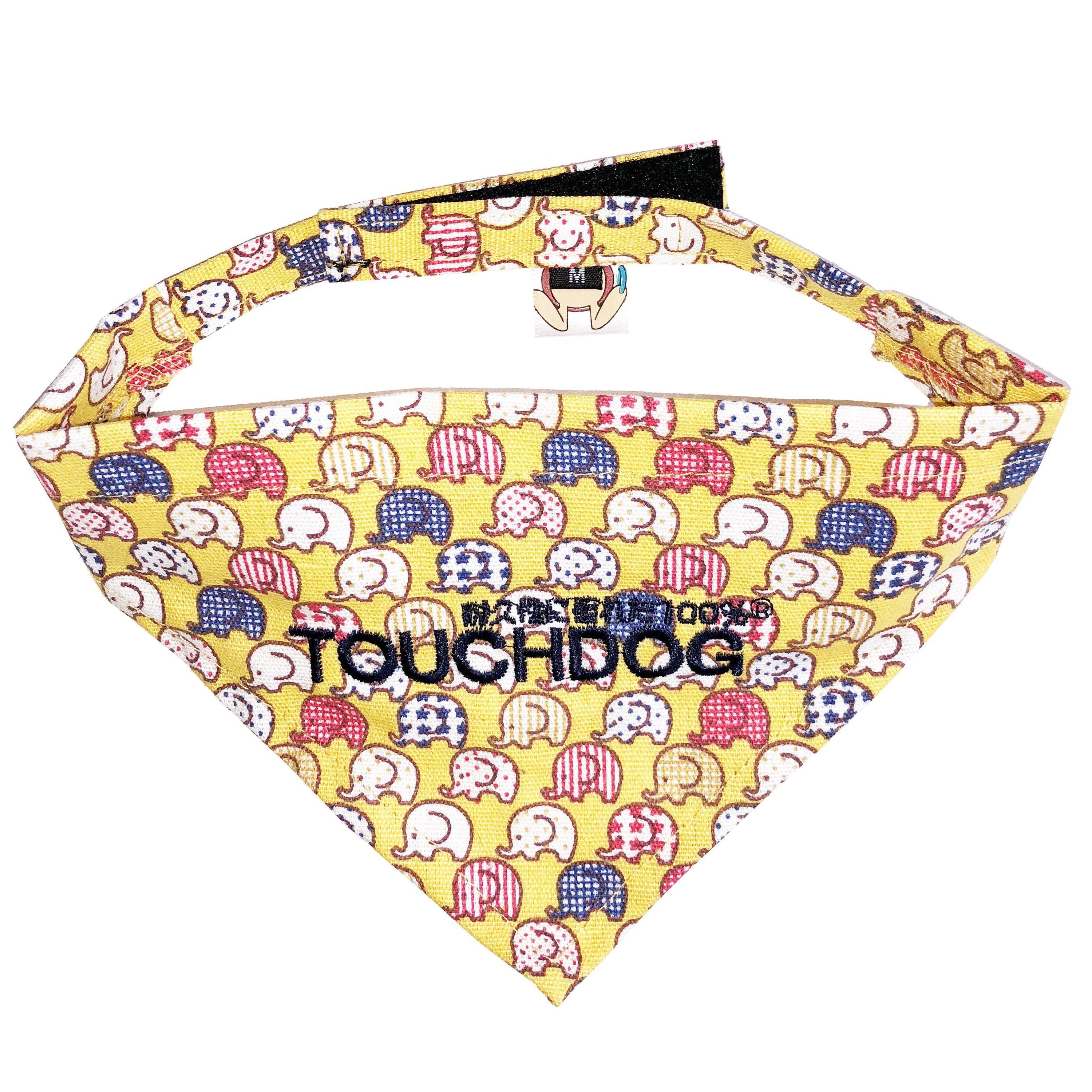 Touchdog Elephant Patterned Hook-and-Loop Fashion Dog Bandana Small Yellow