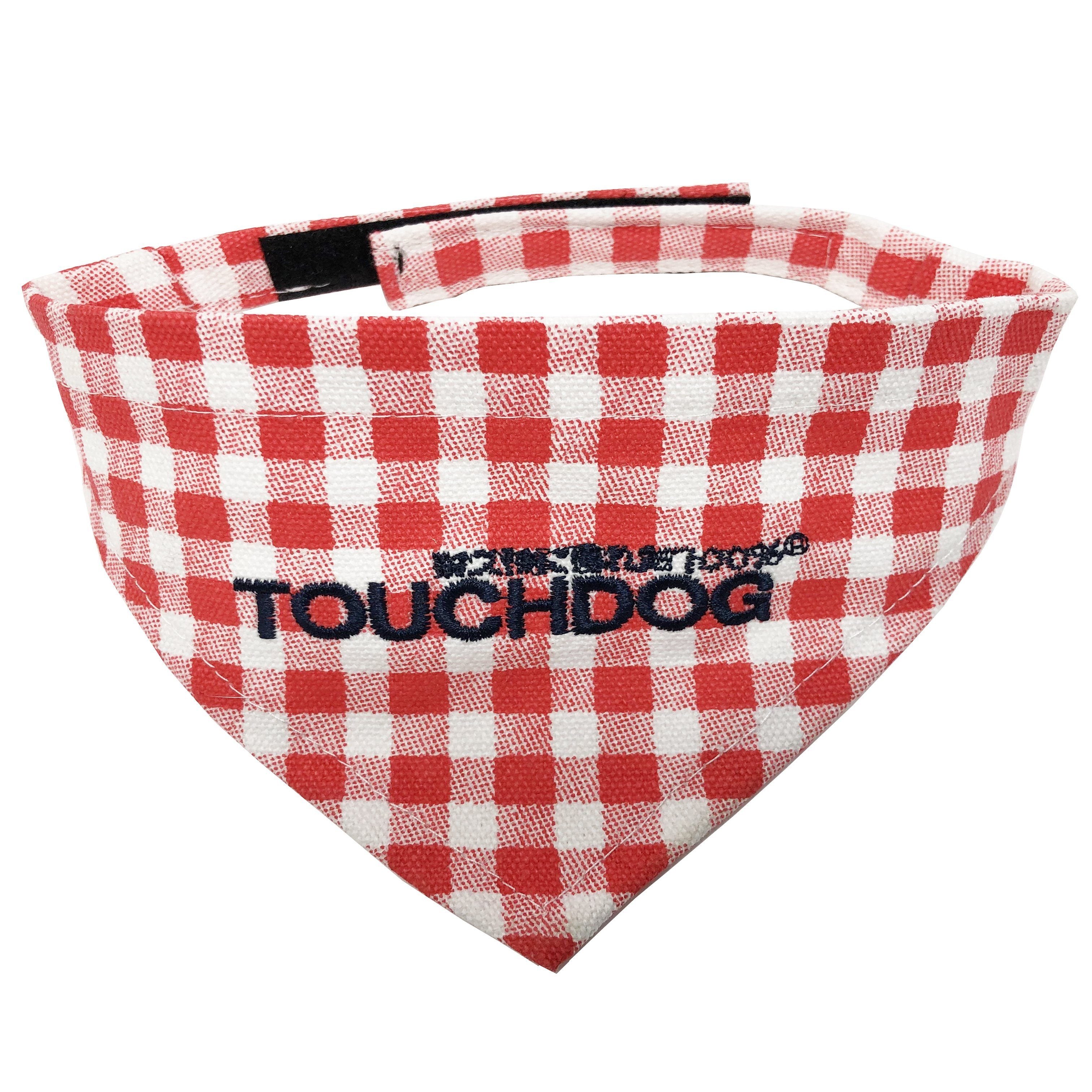 Touchdog Plaid Patterned Hook-and-Loop Fashion Dog Bandana Small Red