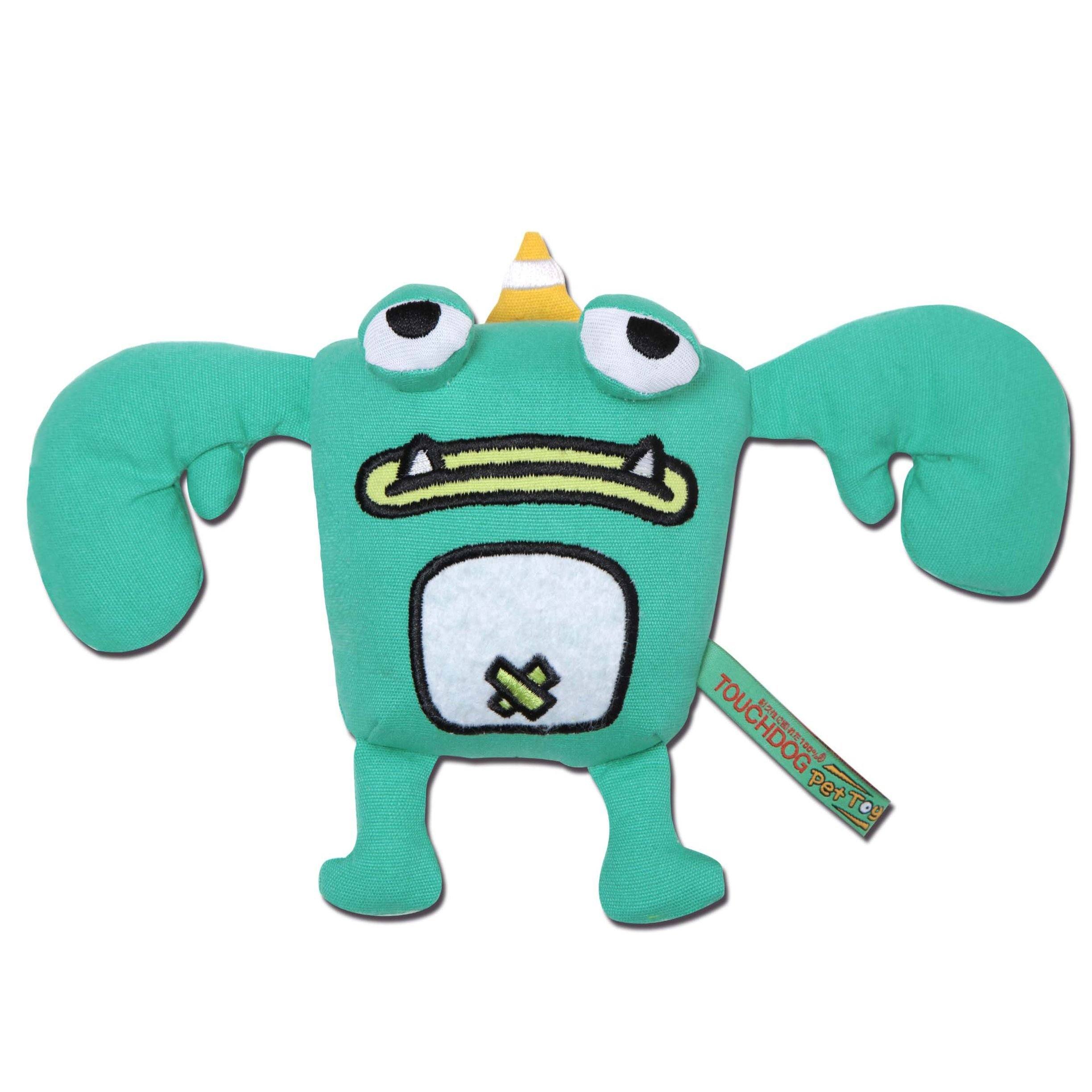 Touchdog Cartoon Crabby Tooth Monster Plush Dog Toy Green 