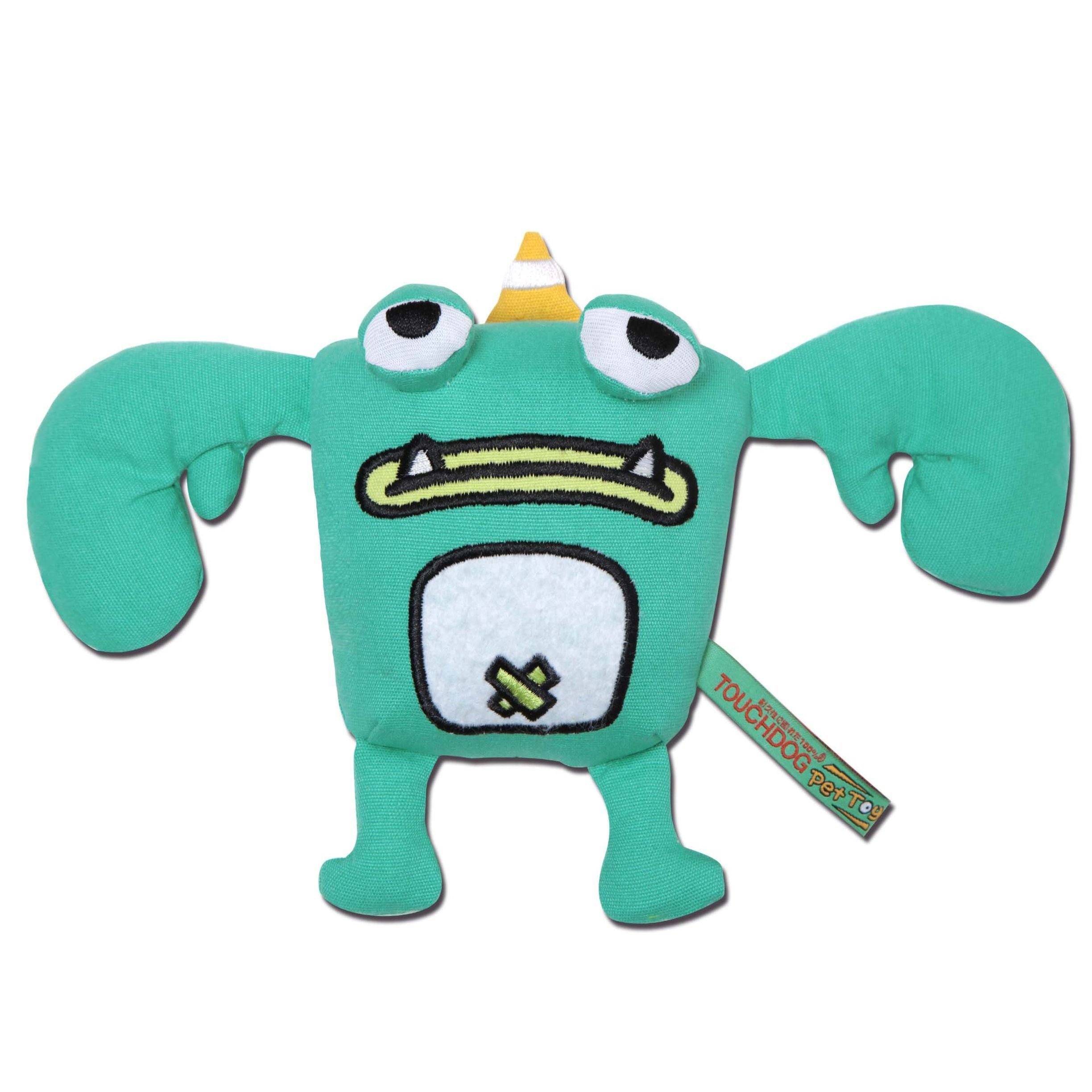 Touchdog Cartoon Crabby Tooth Monster Plush Dog Toy Green