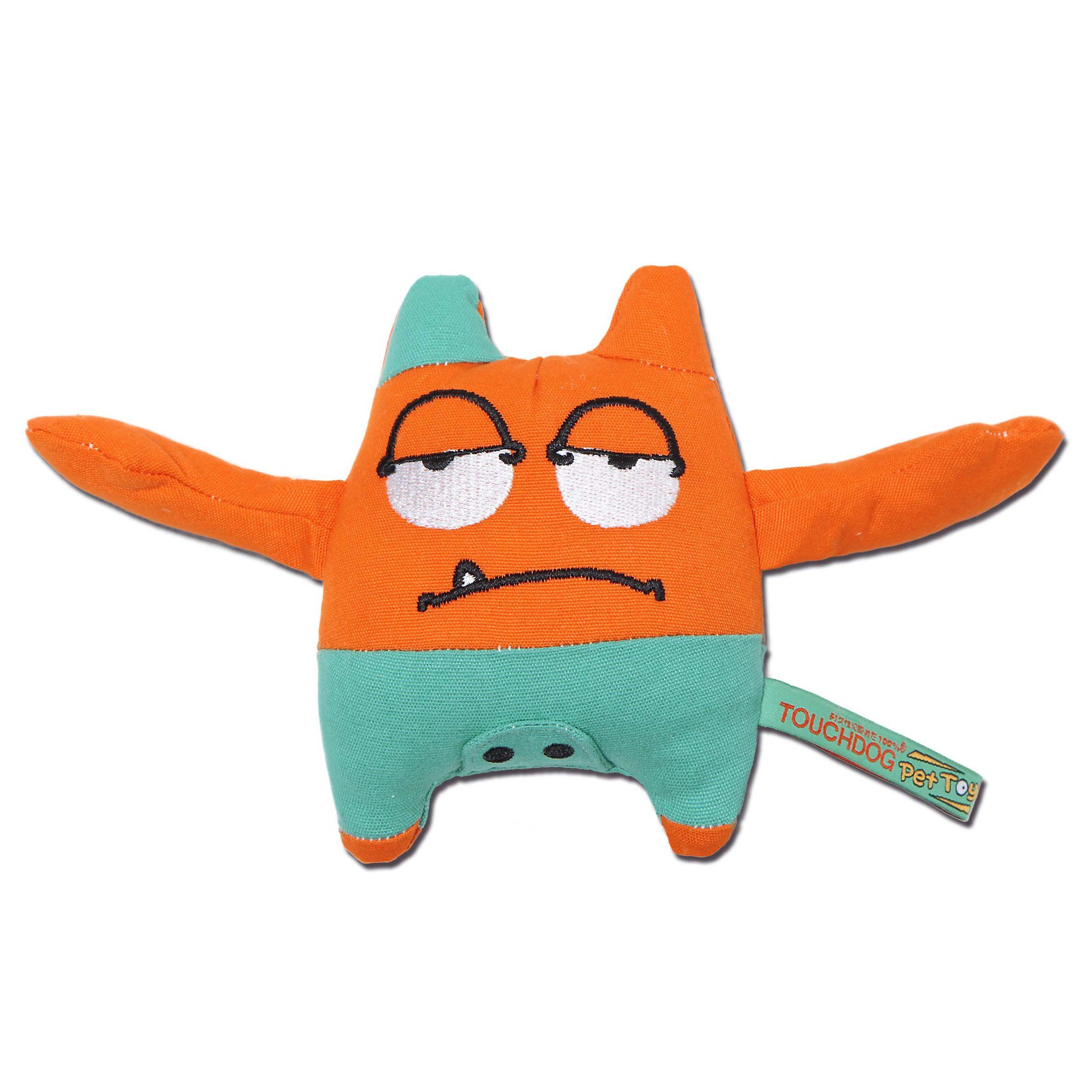 Touchdog Cartoon Sleepy Monster Plush Dog Toy Orange