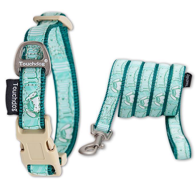 Touchdog 'Funny Bun' Tough Stitched Embroidered Collar and Leash Small Green