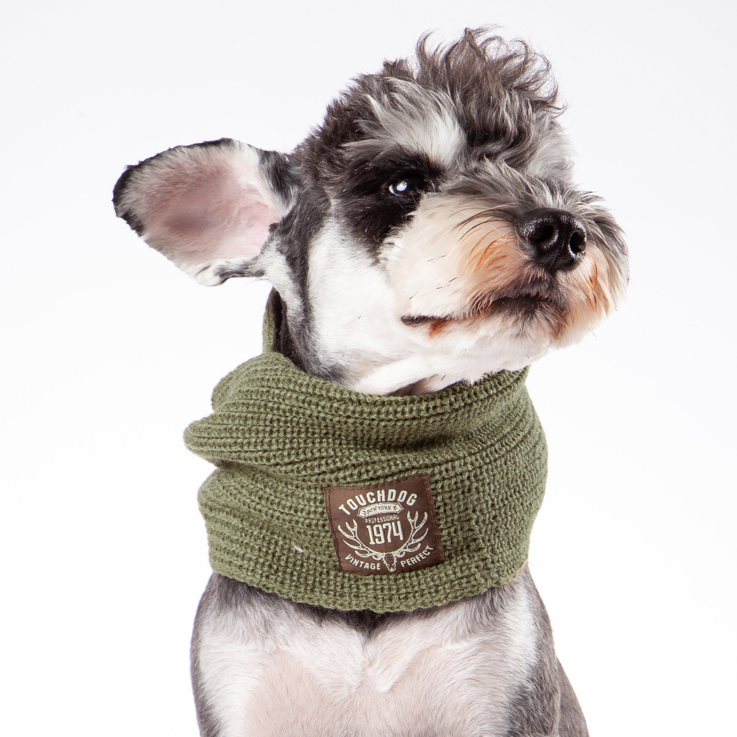 Touchdog Heavy Knitted Designer Fashion Winter Dog Scarf Olive Green 