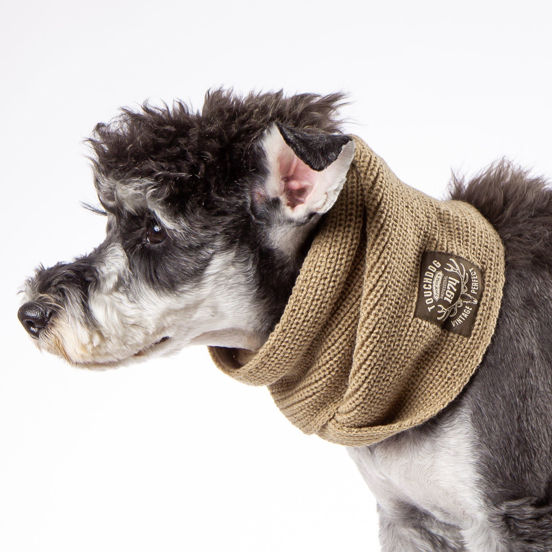 Touchdog Heavy Knitted Designer Fashion Winter Dog Scarf Khaki 