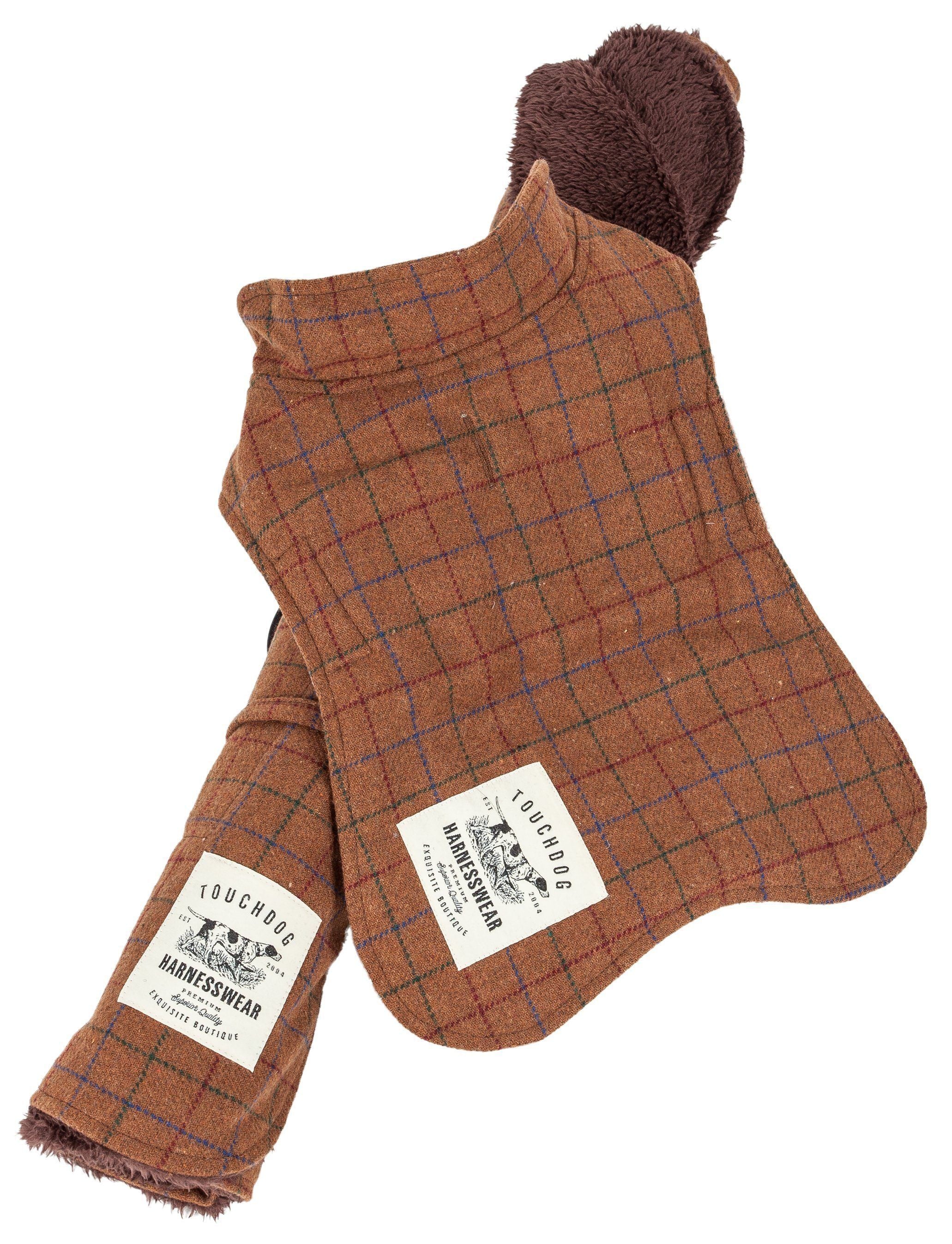 Touchdog ® 2-In-1 Windowpane Plaid Dog Jacket and Matching Reversible Dog Mat X-Small Brown Plaid