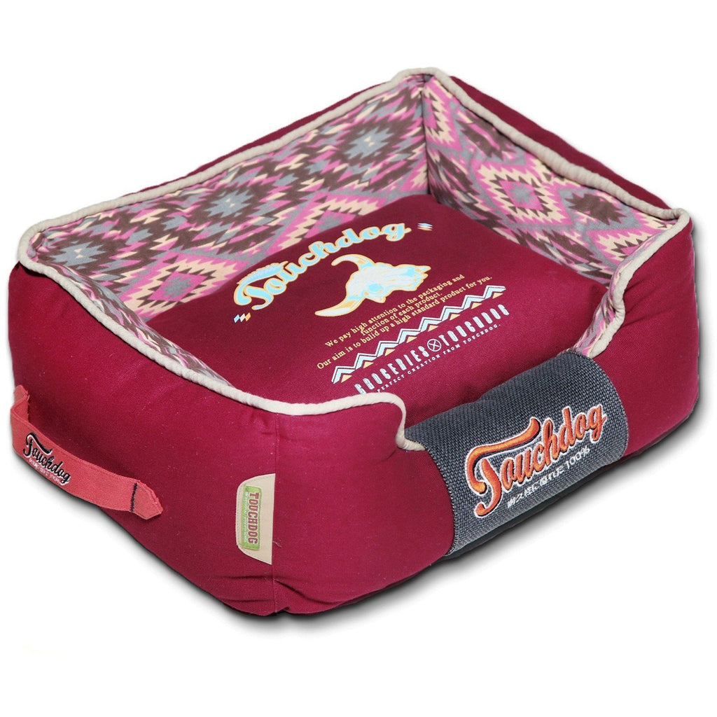 Touchdog ® '70's Vintage-Tribal' Rectangular-Boxed Designer Dog Bed Medium Sangria Pink