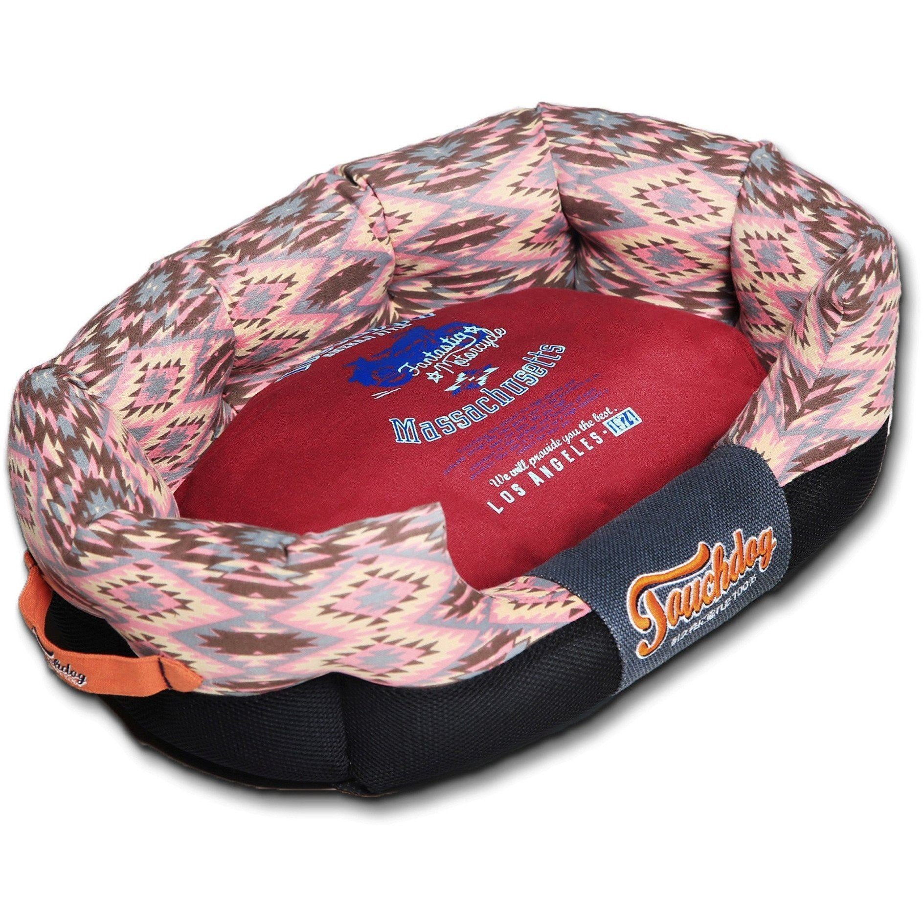 Touchdog ® '70's Vintage-Tribal' Ultra-Plush Rectangular Rounded Dog Bed Medium Sangria Pink