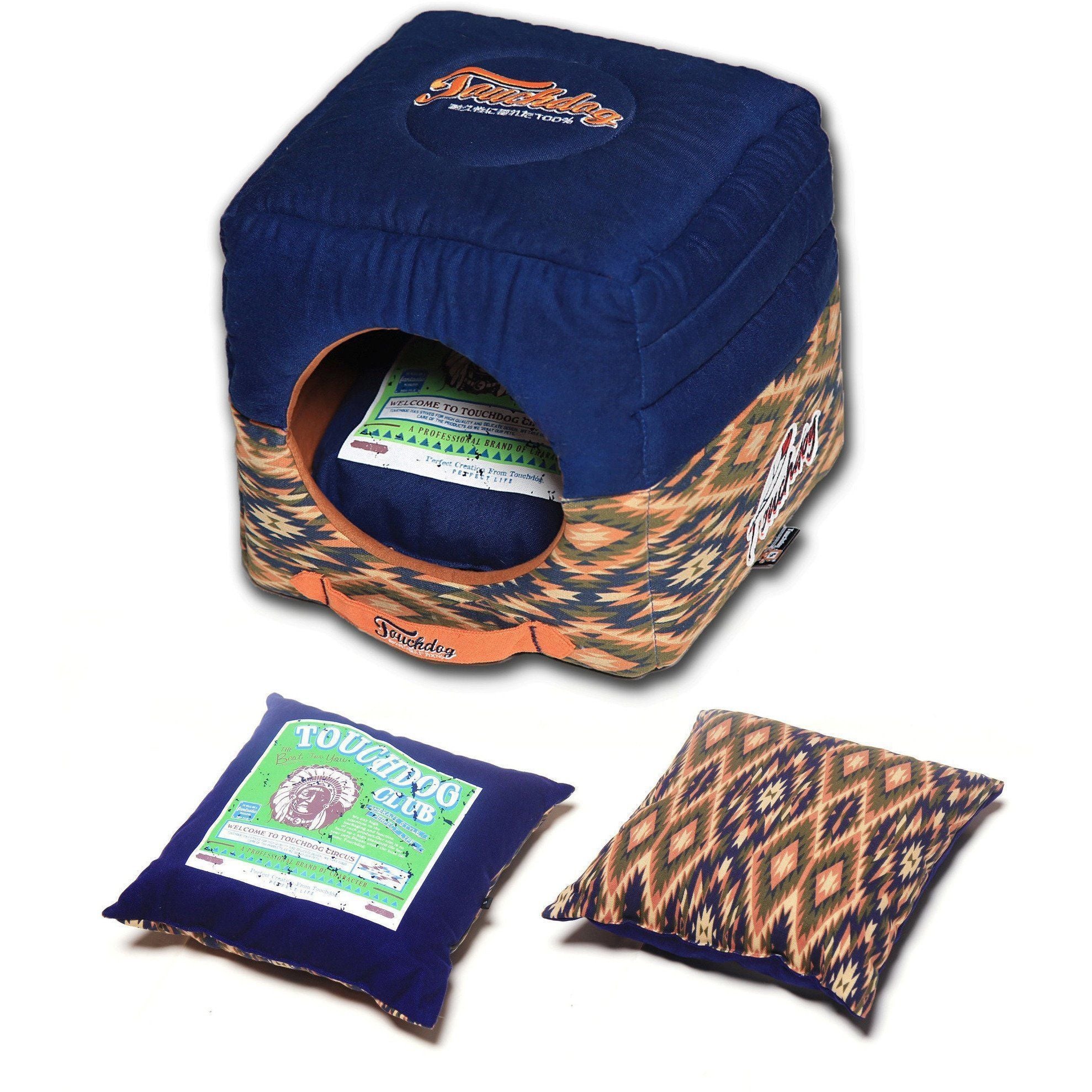 Touchdog ® '70's Vintage-Tribal' 2-in-1 Collapsible Squared Dog and Cat Bed  