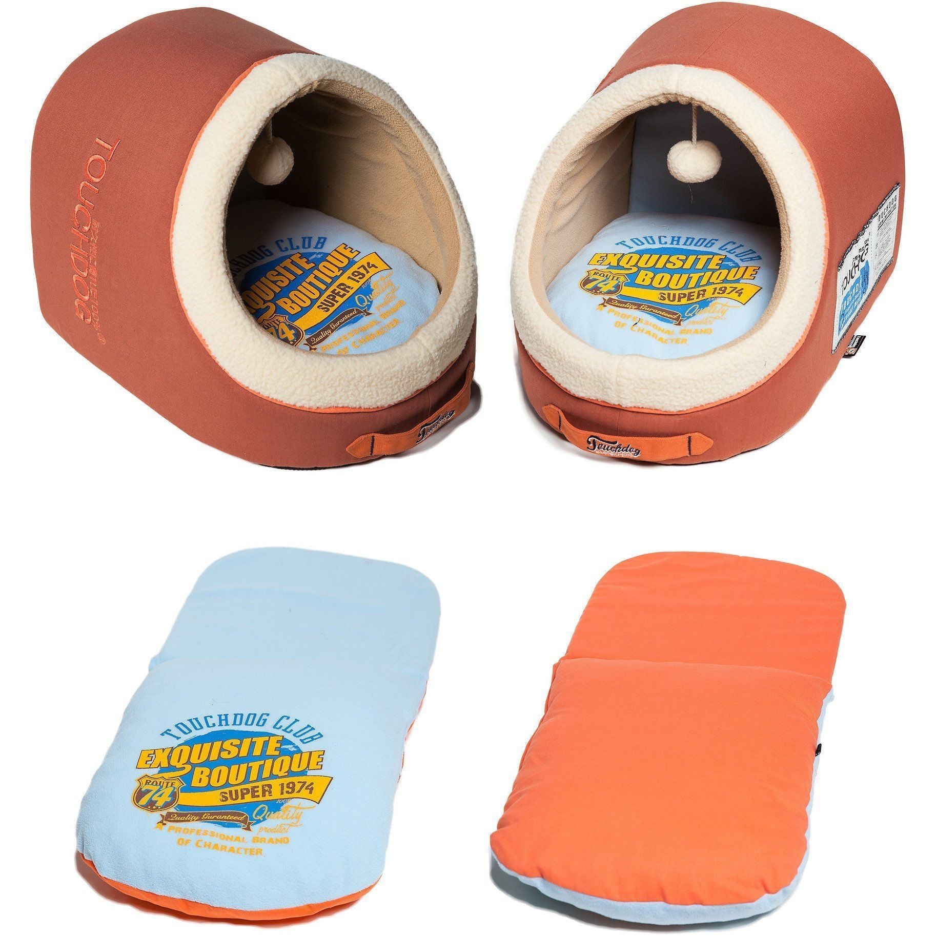 Touchdog ® 'Active-Play' Vintage Emblem Panoramic Cat Bed w/ Teaser Toy  