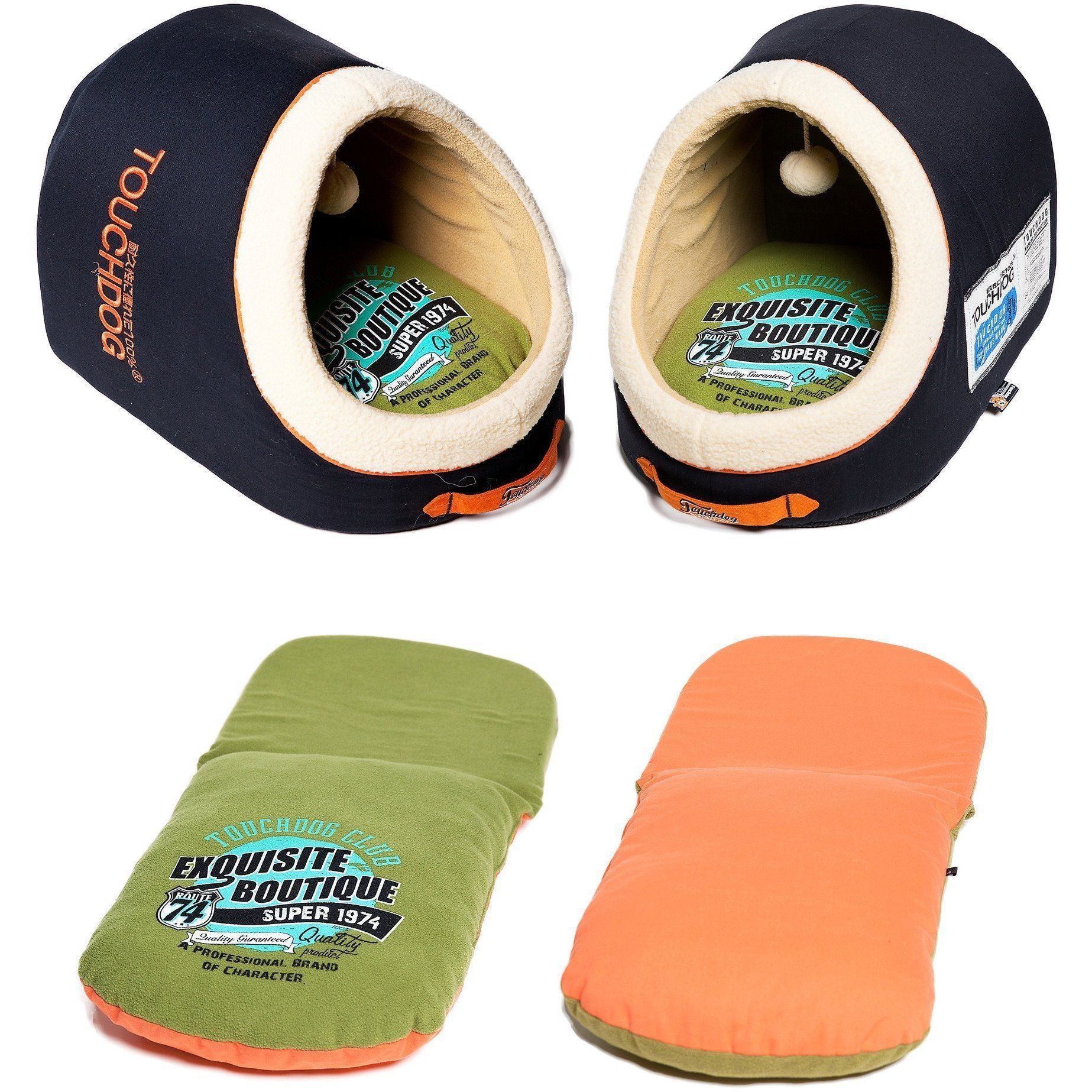 Touchdog ® 'Active-Play' Vintage Emblem Panoramic Cat Bed w/ Teaser Toy  