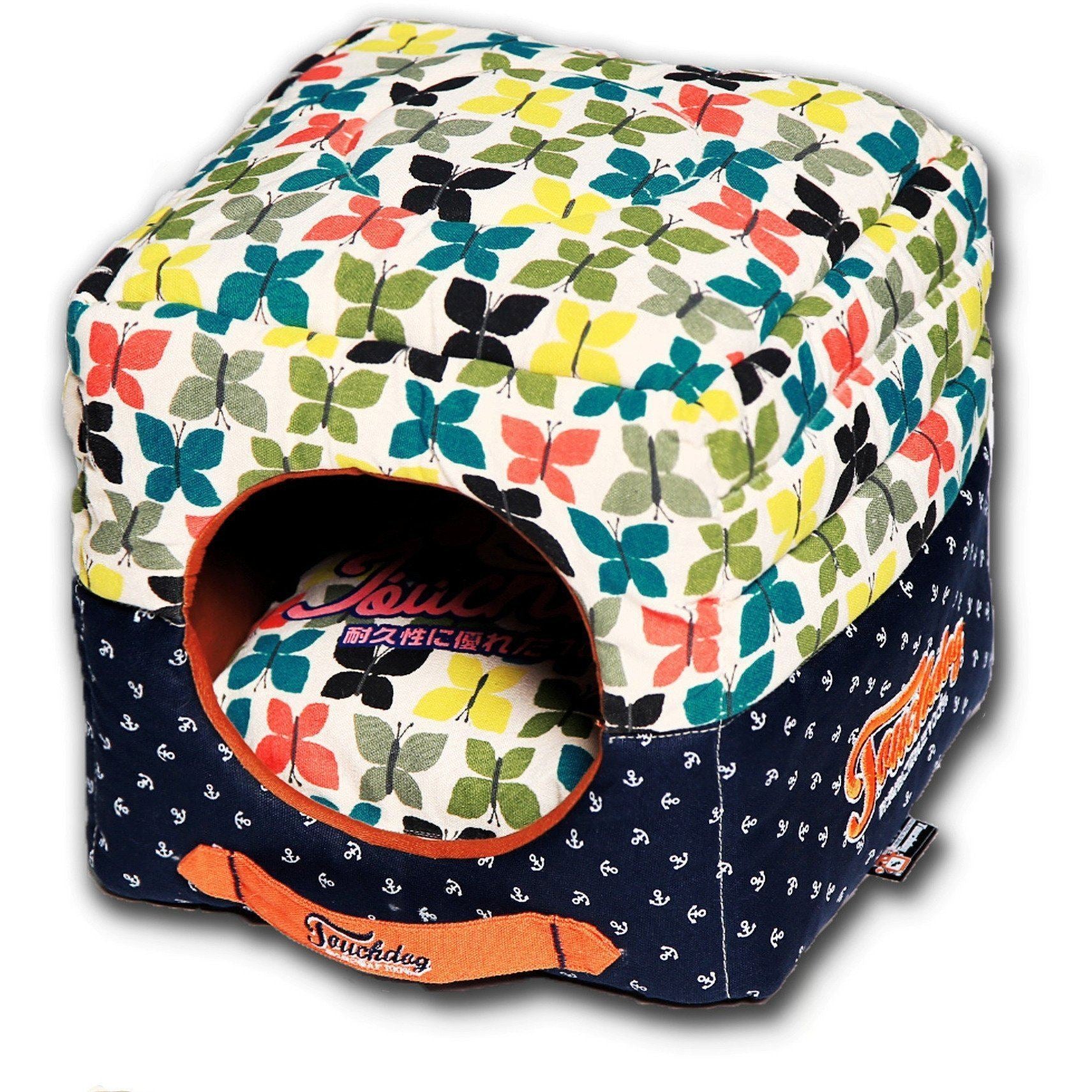 Touchdog ® 'Chirpin-Avery' 2-in-1 Collapsible Squared Dog and Cat Bed Butterfly Pattern 