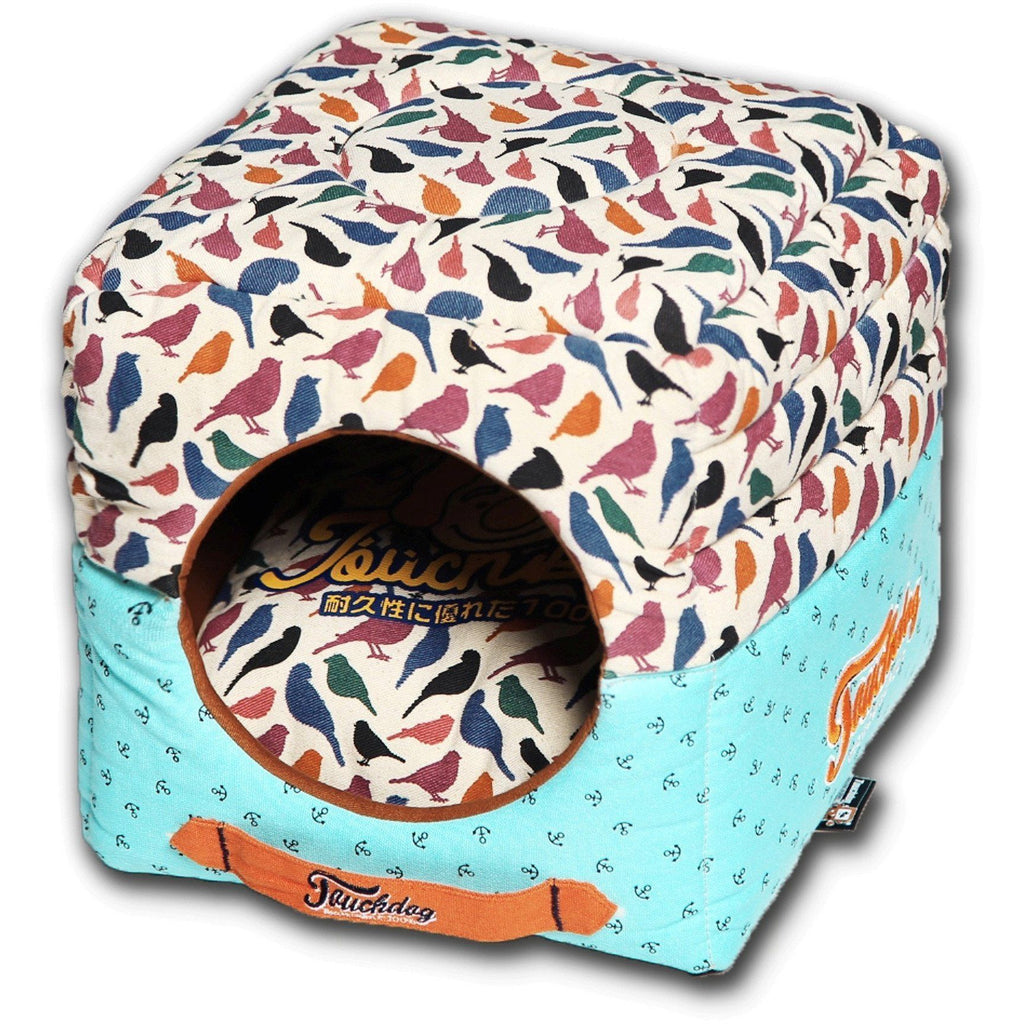 Touchdog ® 'Chirpin-Avery' 2-in-1 Collapsible Squared Dog and Cat Bed Bird Pattern 