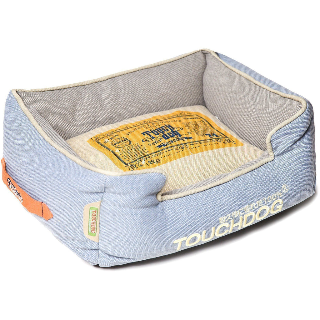 Touchdog ® Original Denim Reversible Designer Rectangular Dog Bed Denim Blue, Grey, Bei...