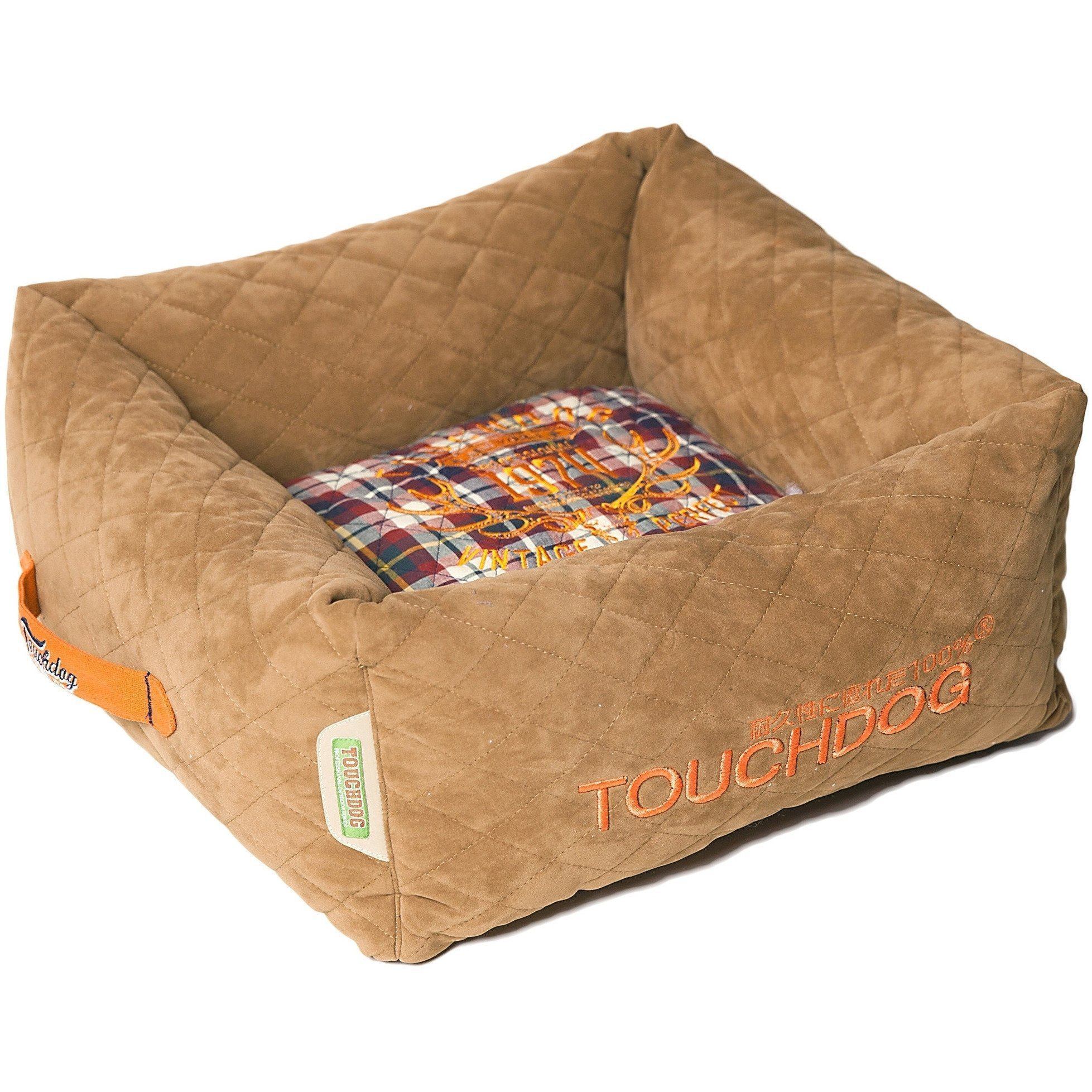 Touchdog ® 'Exquisite-Wuff' Quilted Squared Designer Dog Bed Medium Light Brown, White