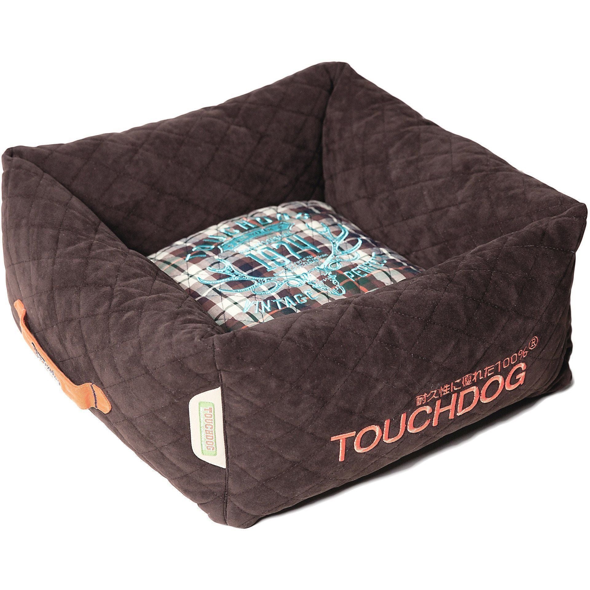 Touchdog ® 'Exquisite-Wuff' Quilted Squared Designer Dog Bed Medium Dark Brown, White