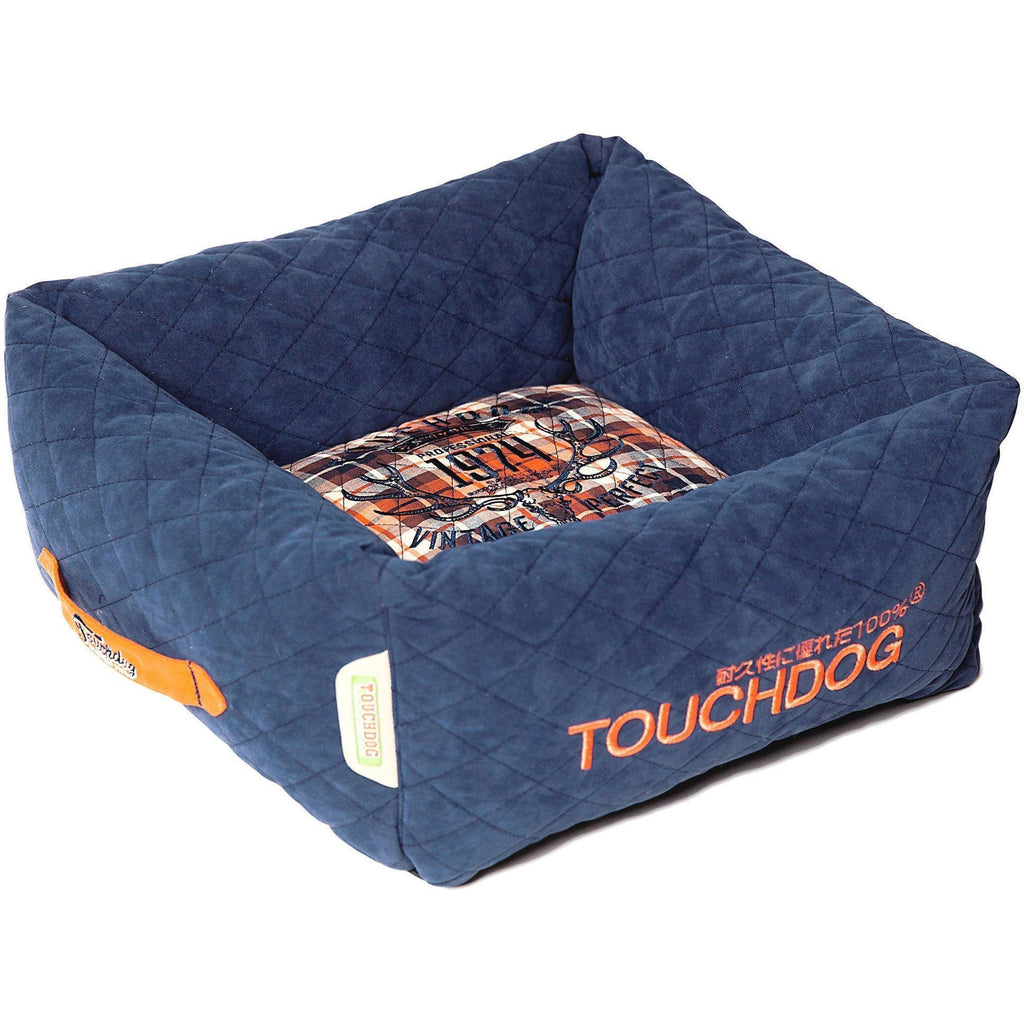 Touchdog ® 'Exquisite-Wuff' Quilted Squared Designer Dog Bed Medium Dark Blue, White