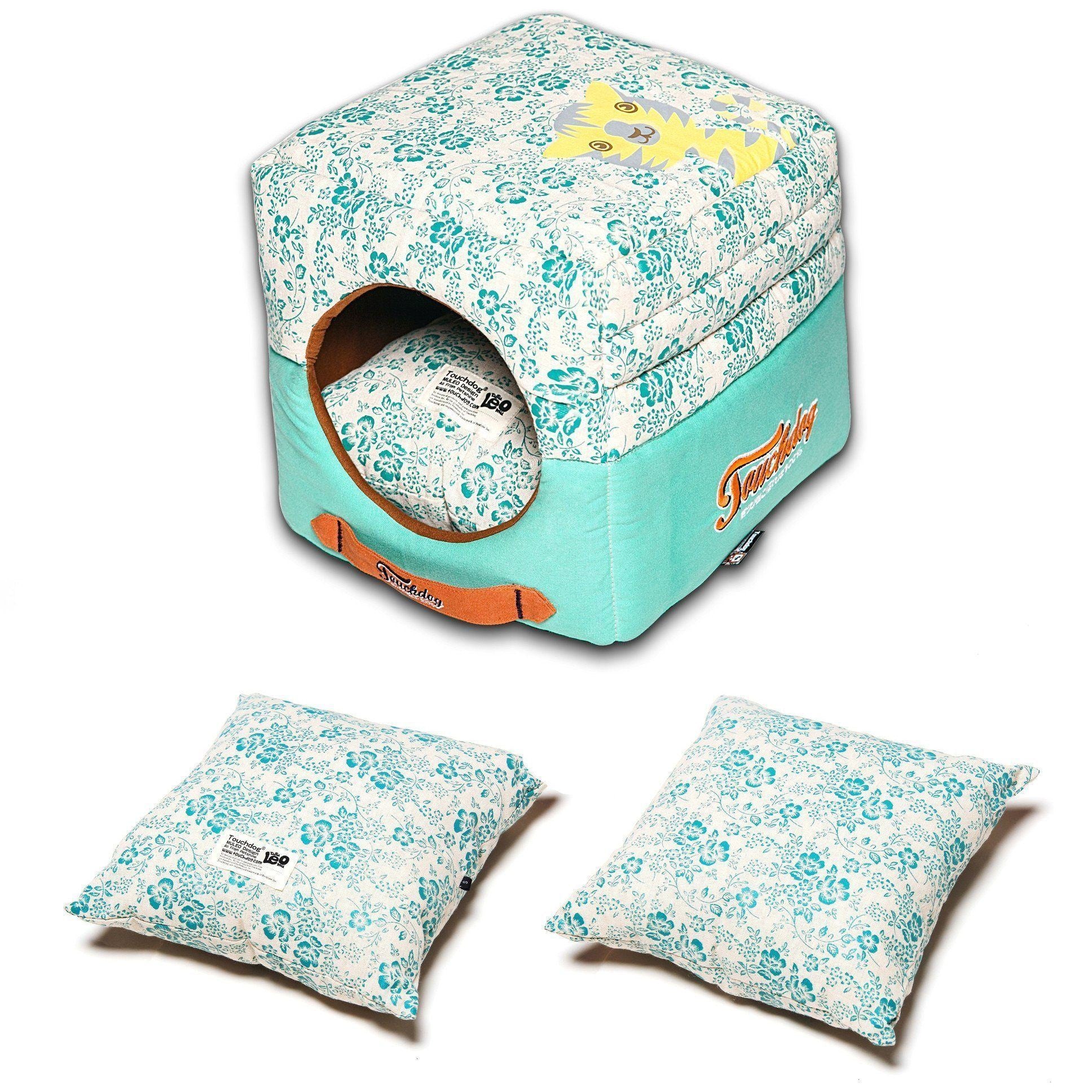 Touchdog ® 'Floral-Galoral' 2-in-1 Collapsible Squared Dog and Cat Bed  