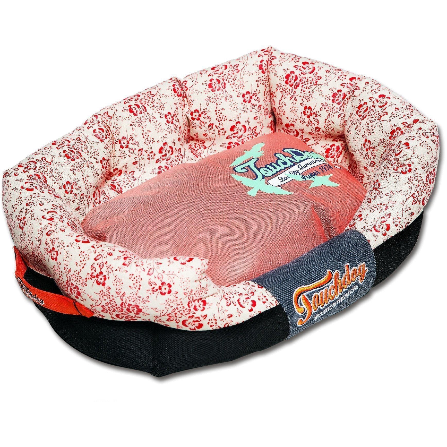 Touchdog ® 'Floral-Galoral' Ultra-Plush Rectangular Rounded Designer Dog Bed Medium Red, Pink, White