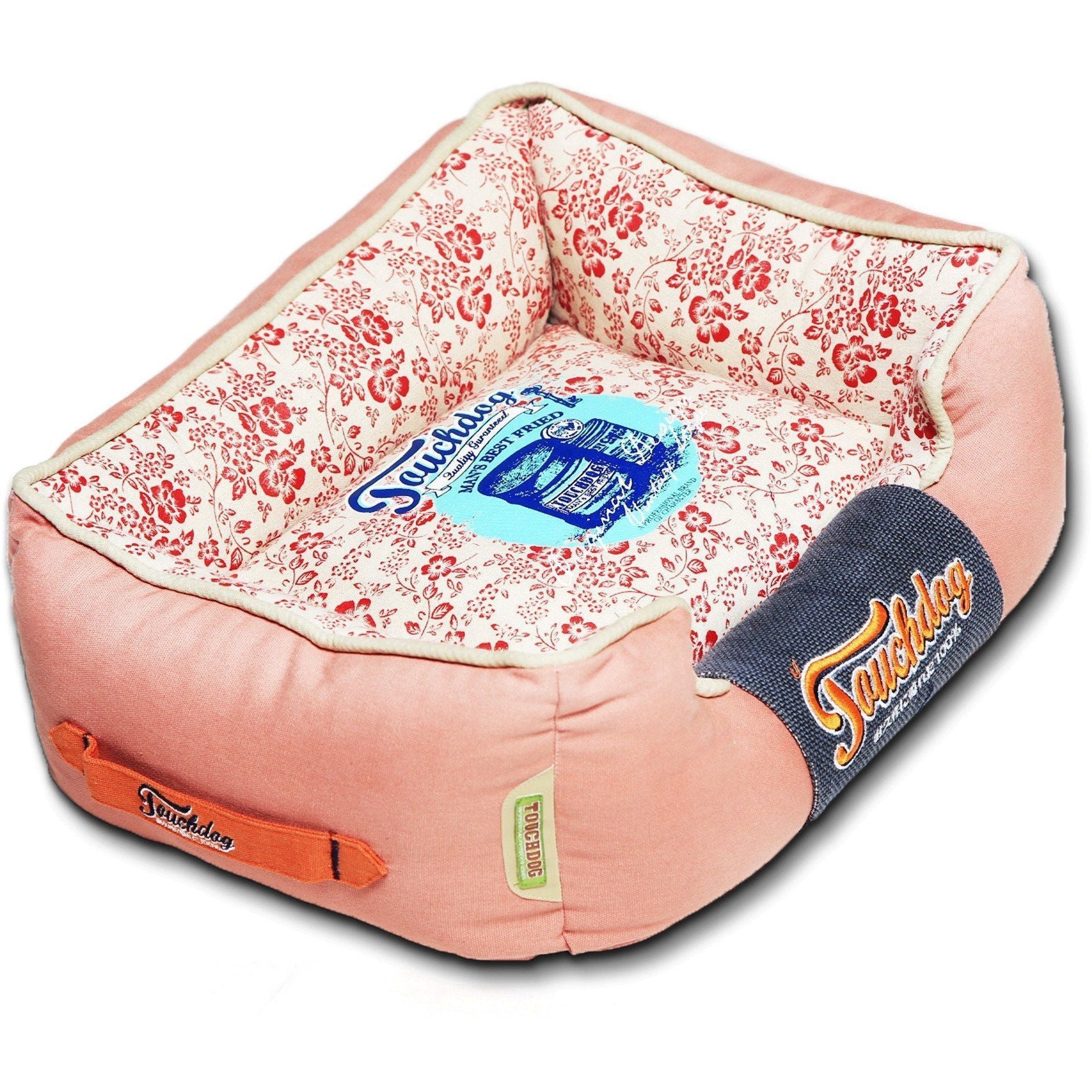 Touchdog ® 'Floral-Galoral' Designer Rectangular Dog Bed Medium Pink, Red, White
