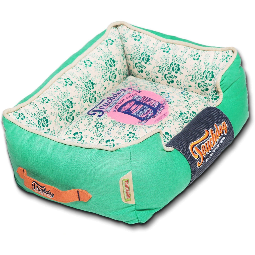 Touchdog ® 'Floral-Galoral' Designer Rectangular Dog Bed Medium Teal, Green, White