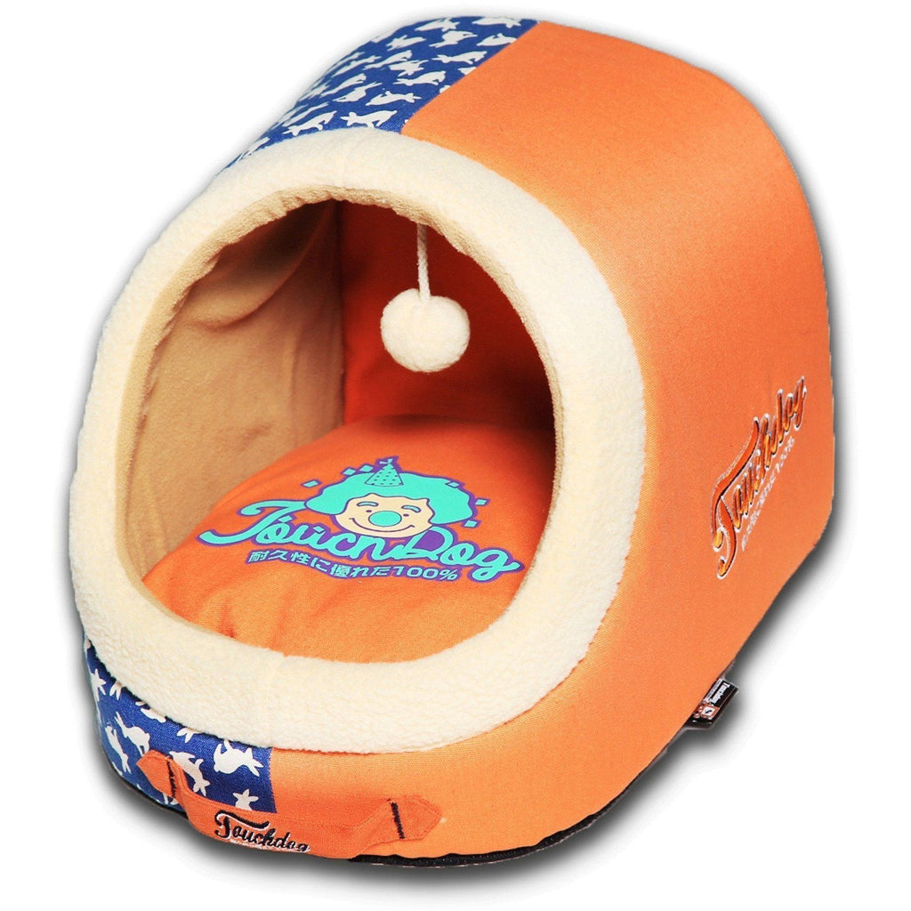 Touchdog ® 'Lazy-Bones' Rabbit-Spotted Panoramic Cat Bed with Teaser Toy Orange, Ocean ...