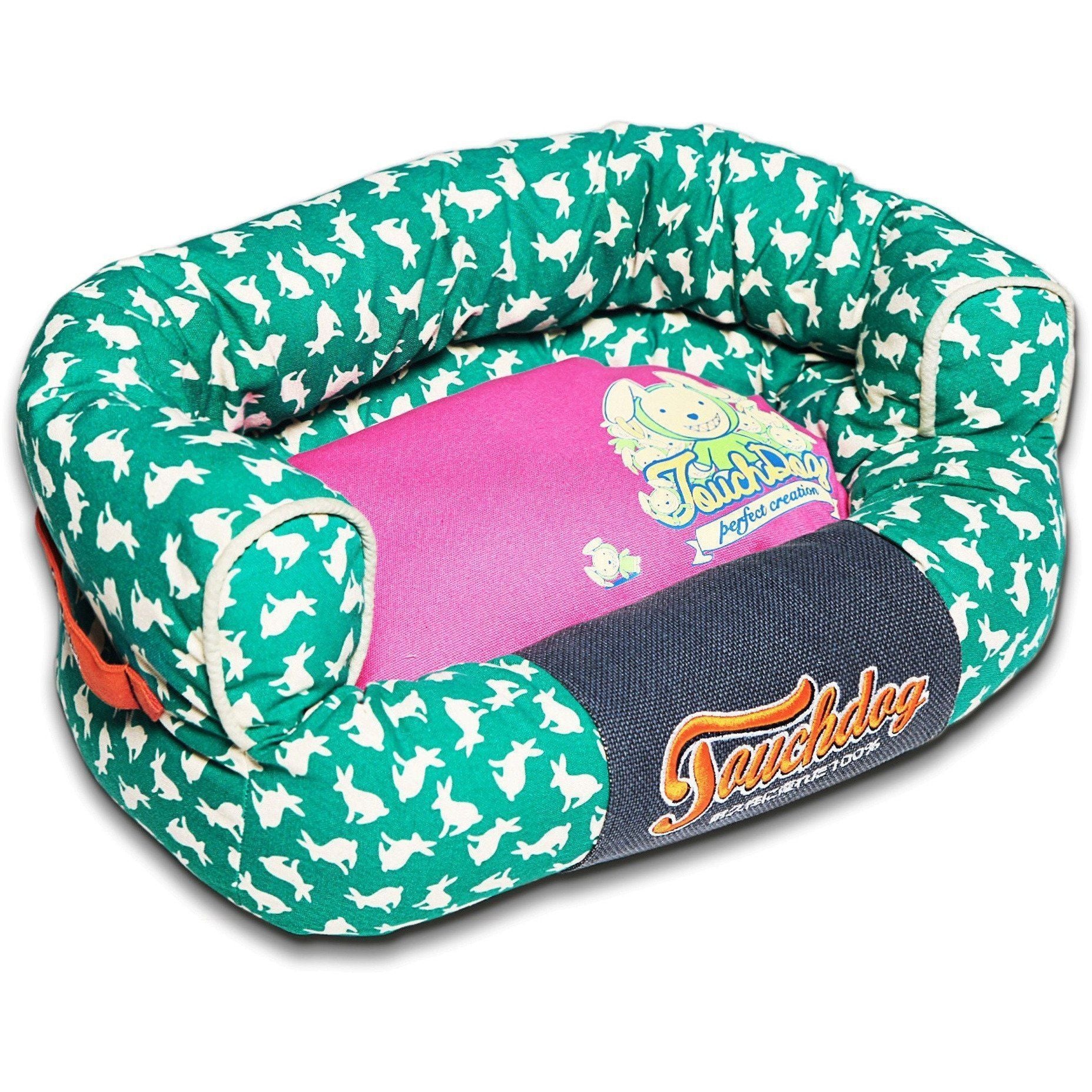 Touchdog ® 'Lazy-Bones' Rabbit-Spotted Designer Couch Dog Bed Medium Teal, Pink