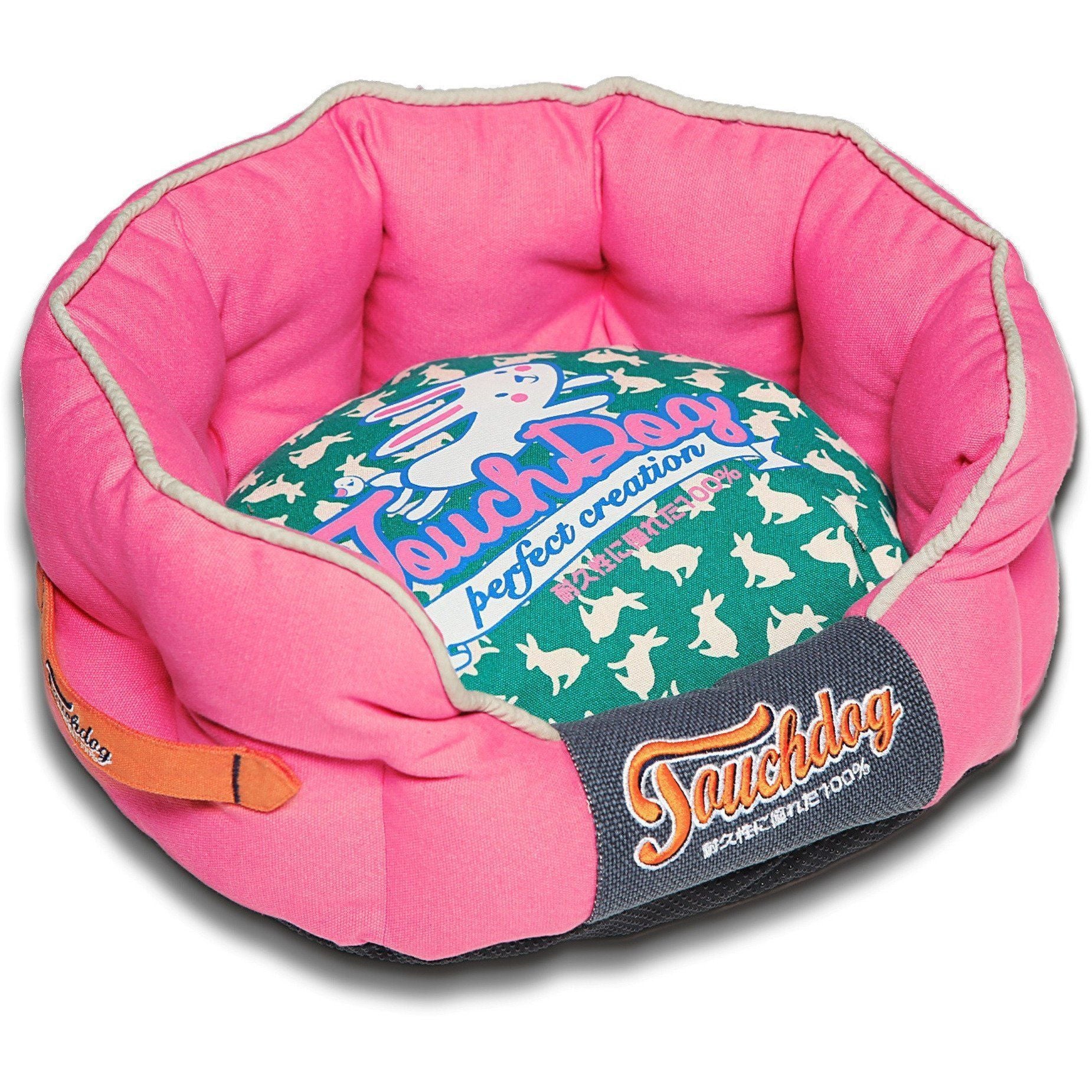 Touchdog ® 'Lazy-Bones' Rabbit-Spotted Rounded Designer Dog Bed Medium Pink, Teal