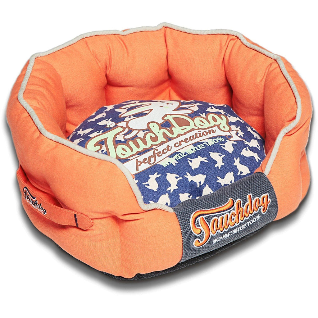Touchdog ® 'Lazy-Bones' Rabbit-Spotted Rounded Designer Dog Bed Medium Orange, Ocean Blue