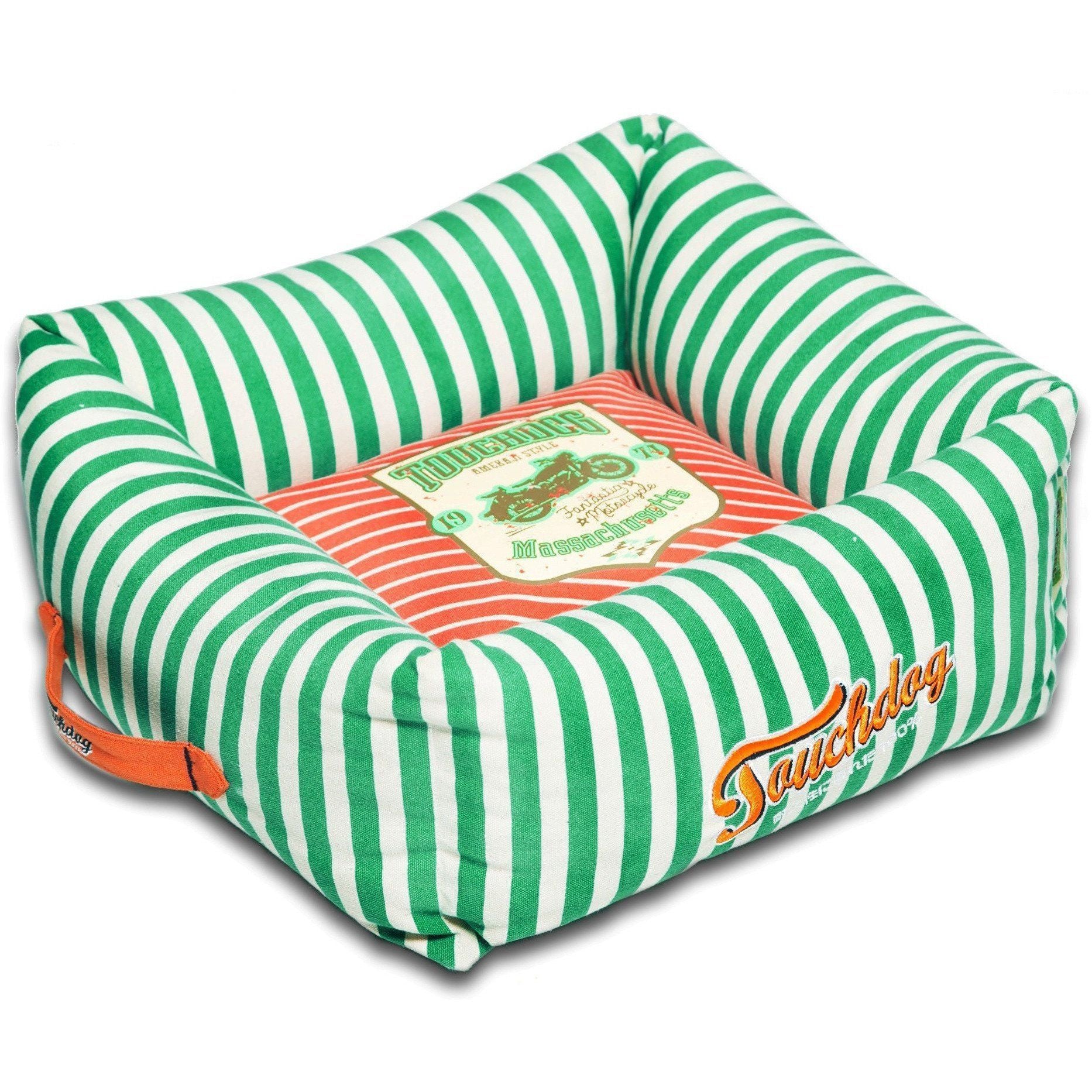 Touchdog ® 'Neutral-Striped' Squared Designer Dog Bed Medium Spearmint Green, Orange