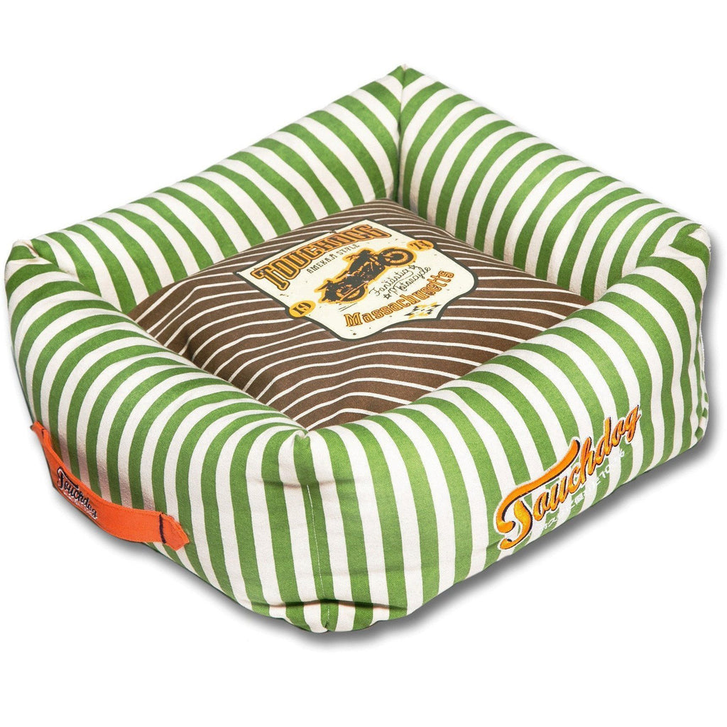 Touchdog ® 'Neutral-Striped' Squared Designer Dog Bed Medium Brown, Spearmint Green