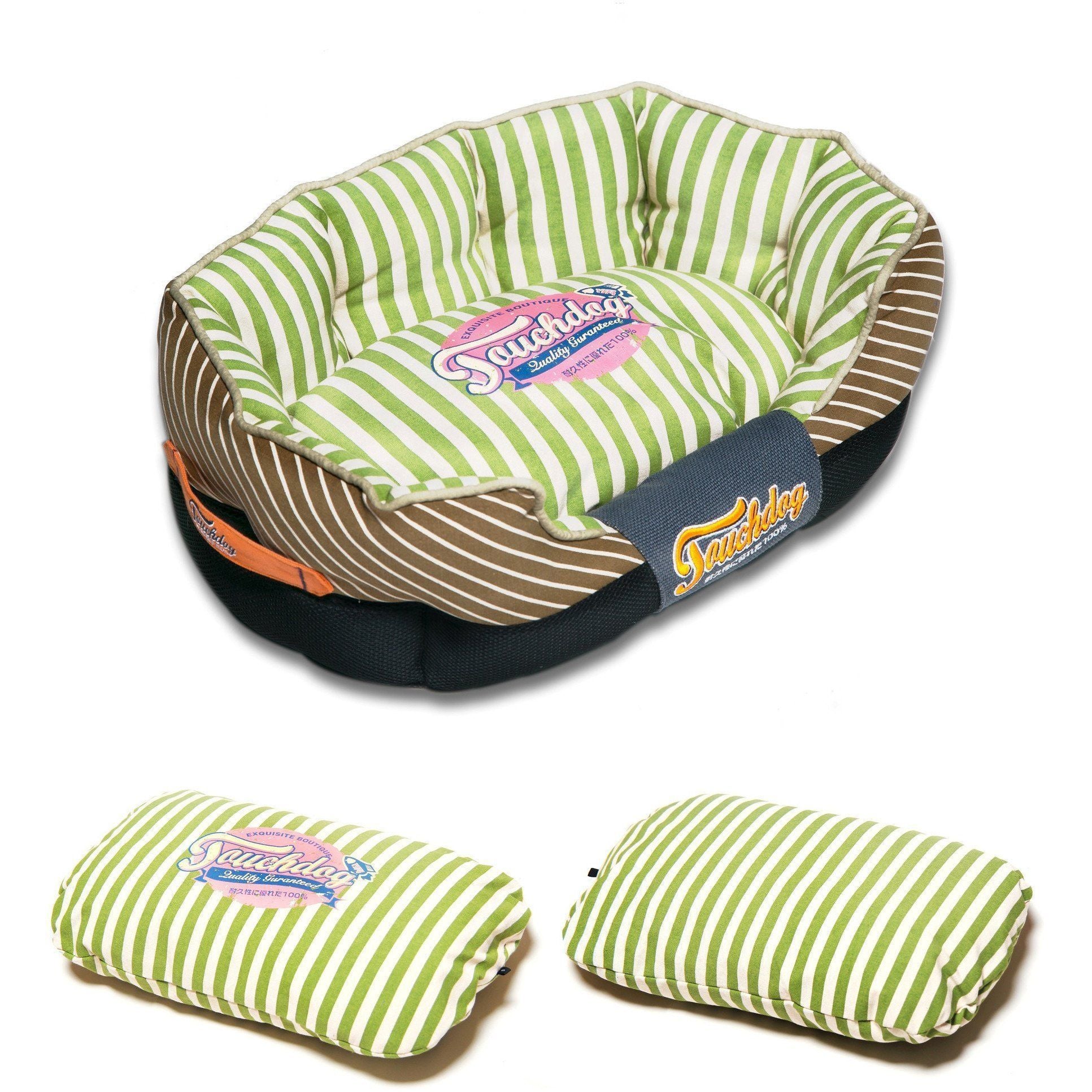 Touchdog ® 'Neutral-Striped' Rectangular Rounded Designer Dog Bed  