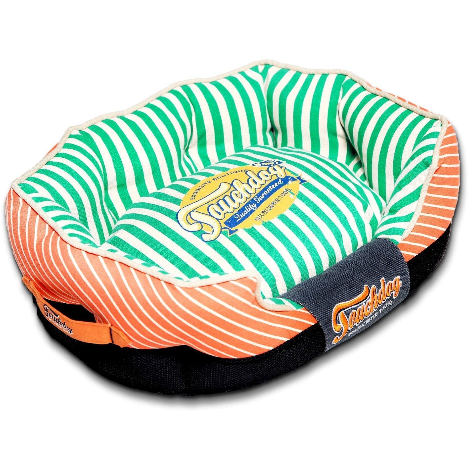 Touchdog ® 'Neutral-Striped' Rectangular Rounded Designer Dog Bed Medium Orange, Spearmint Green