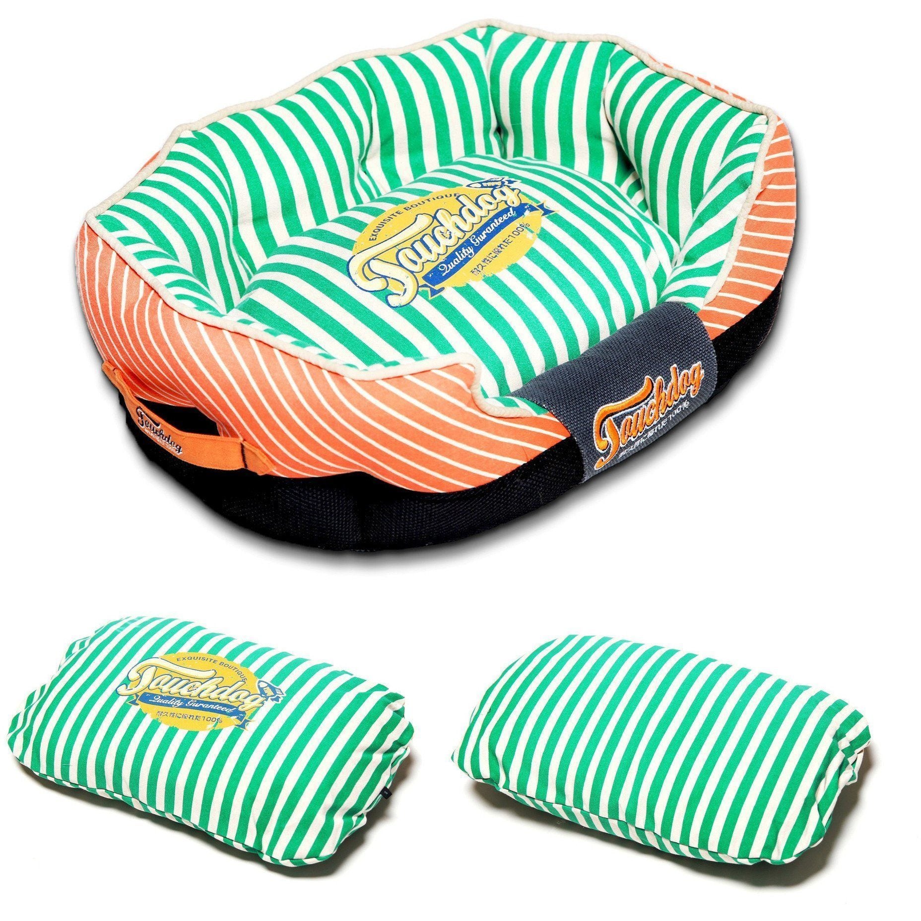 Touchdog ® 'Neutral-Striped' Rectangular Rounded Designer Dog Bed  