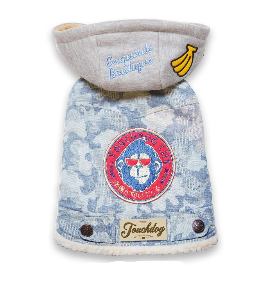 Touchdog ® Outlaw Embellished Retro-Denim Hooded Dog Sweater Coat X-Small Blue