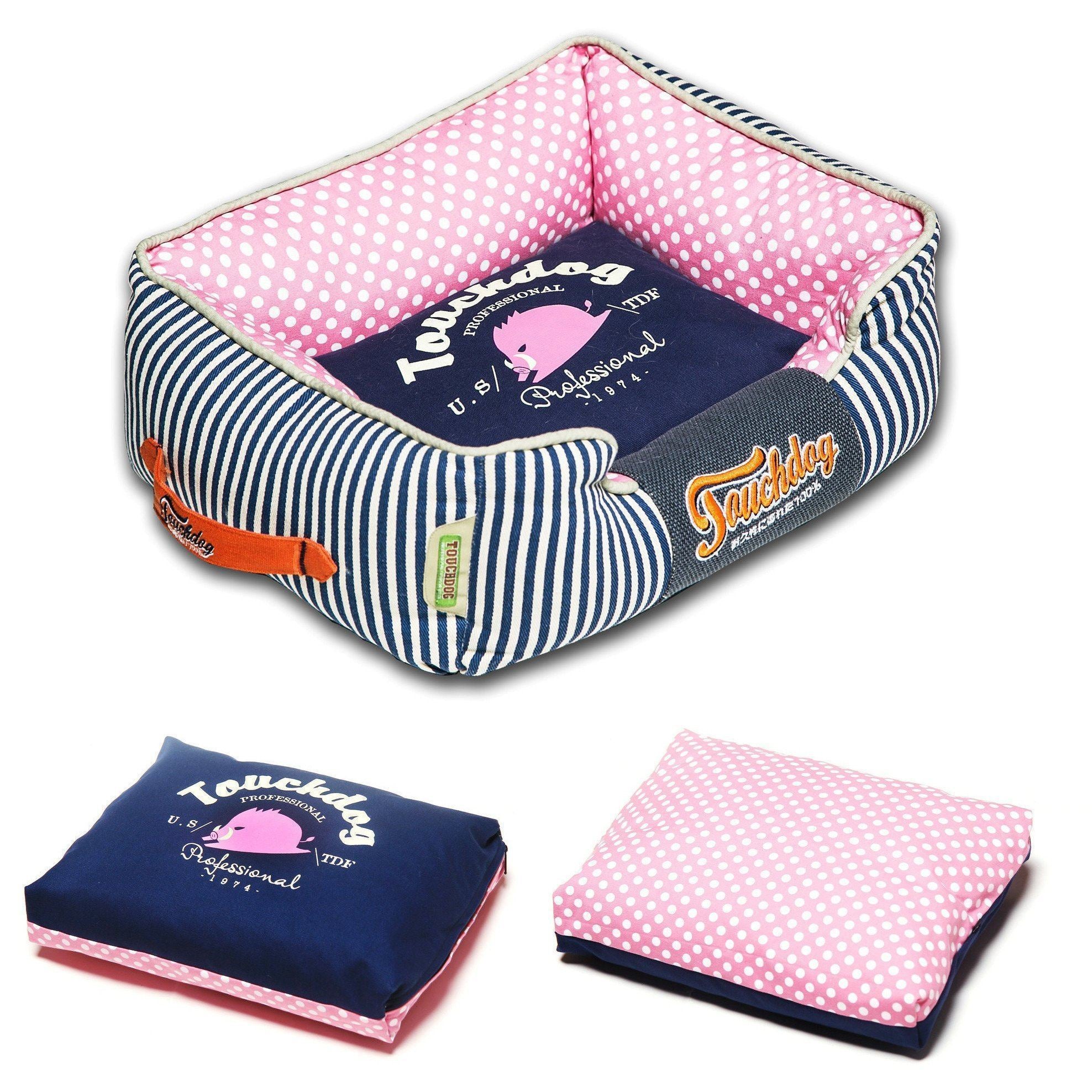 Touchdog ® 'Polka-Striped' Rectangular Designer Premium Dog Bed  