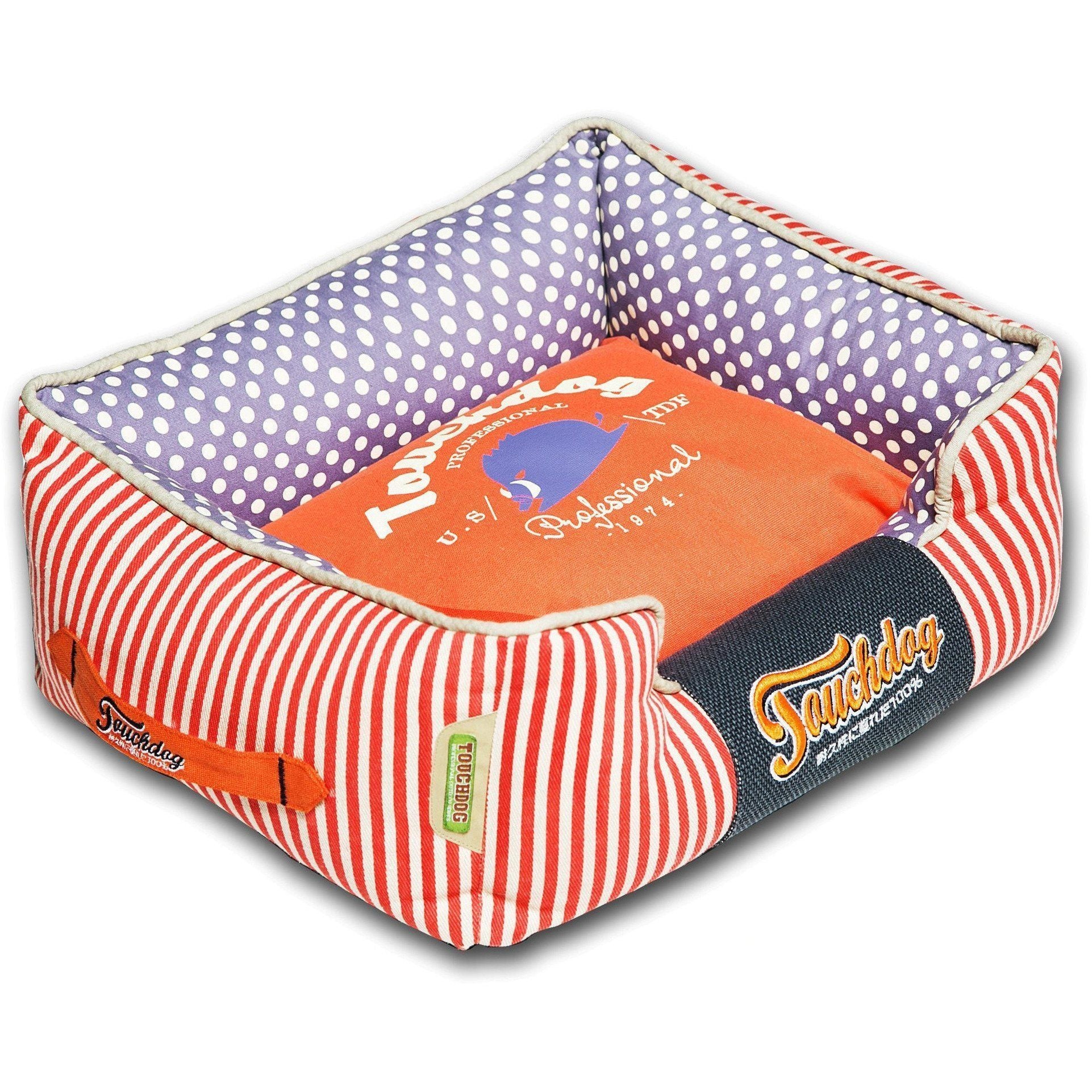 Touchdog ® 'Polka-Striped' Rectangular Designer Premium Dog Bed Medium Orange, Lavender