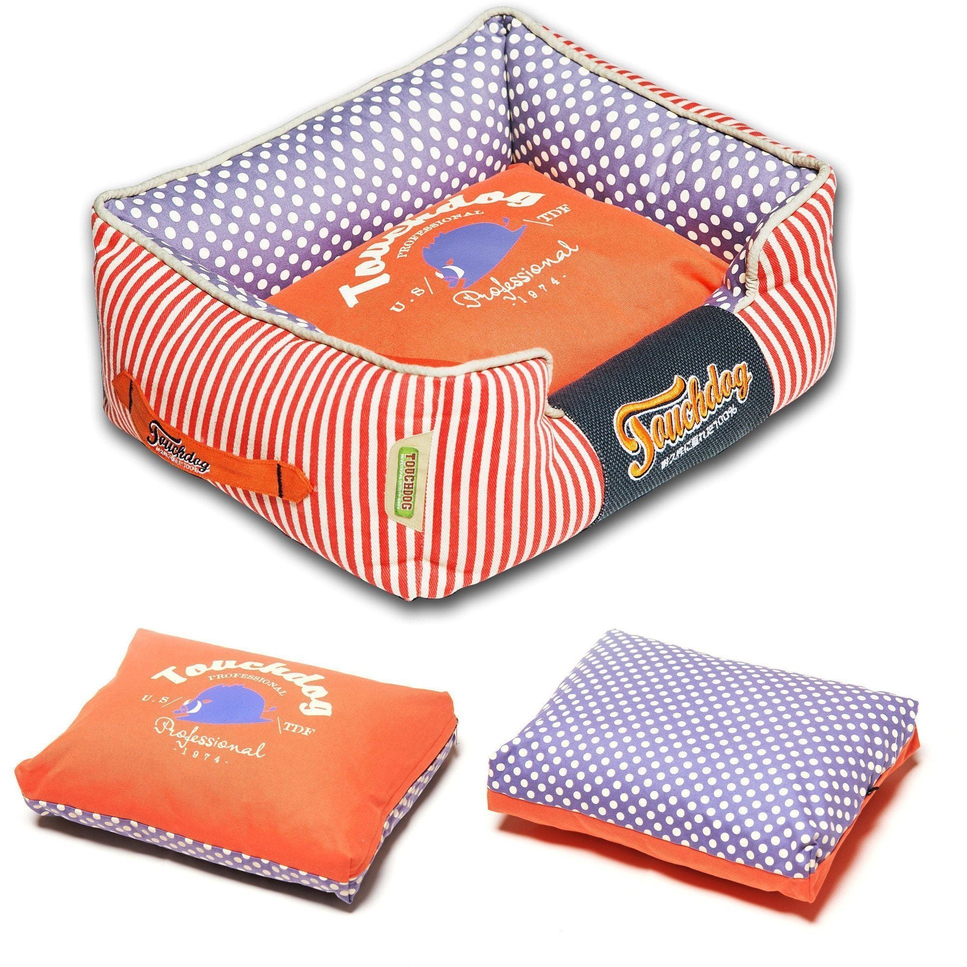 Touchdog ® 'Polka-Striped' Rectangular Designer Premium Dog Bed  